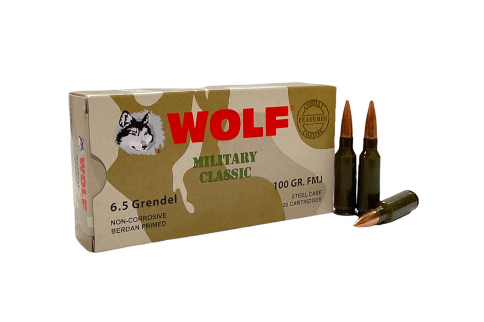Wolf 6.5 Grendel 100gr FMJ Steel-Cased Rifle Ammo – 20 round box