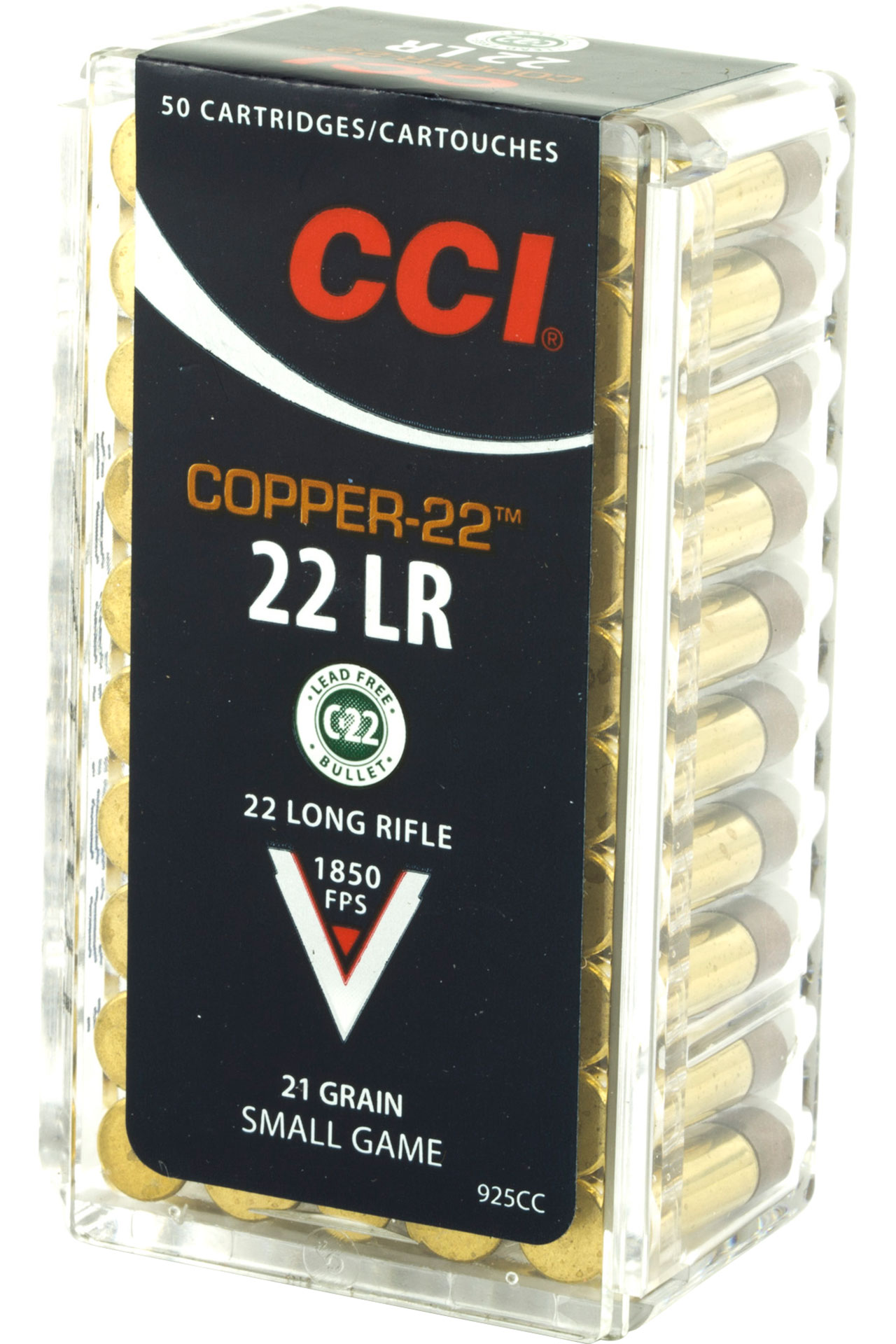 CCI CCI 22LR Ammunition Copper 22 21 Grain Copper Hollow Point Lead Free Rimfire Ammo - 50 Rounds