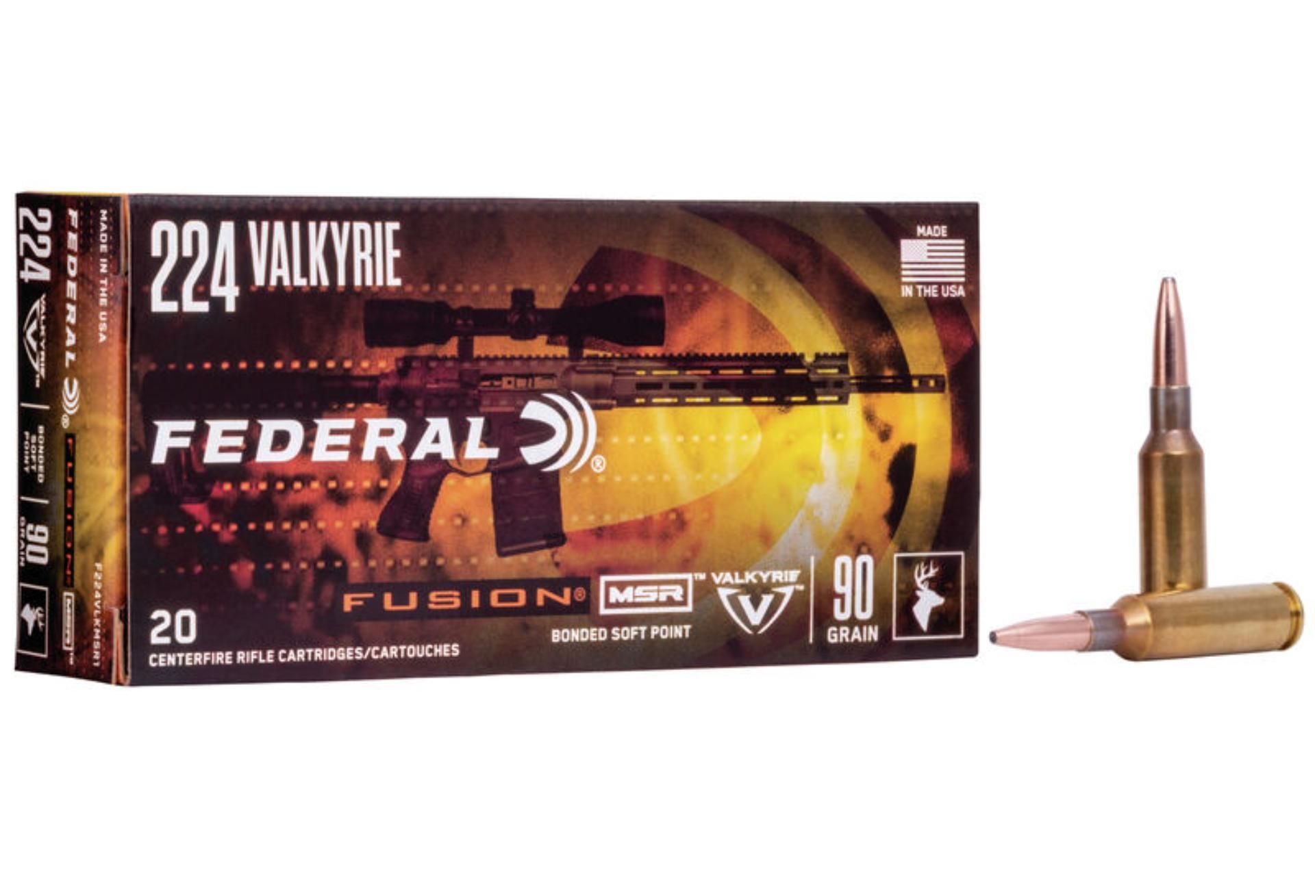 Federal Fusion 224 Valkyrie 90 Grain Boat tail Rifle Ammo - 20 Rounds