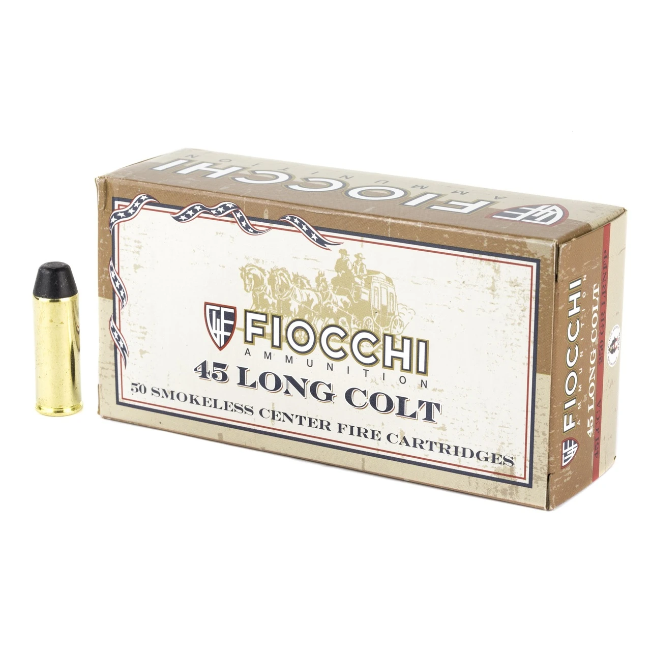 Fiocchi Ammunition Centerfire Pistol 45 Long Colt 250 Grain Lead Round Nose Flat Point Handgun Ammo - 50 Rounds