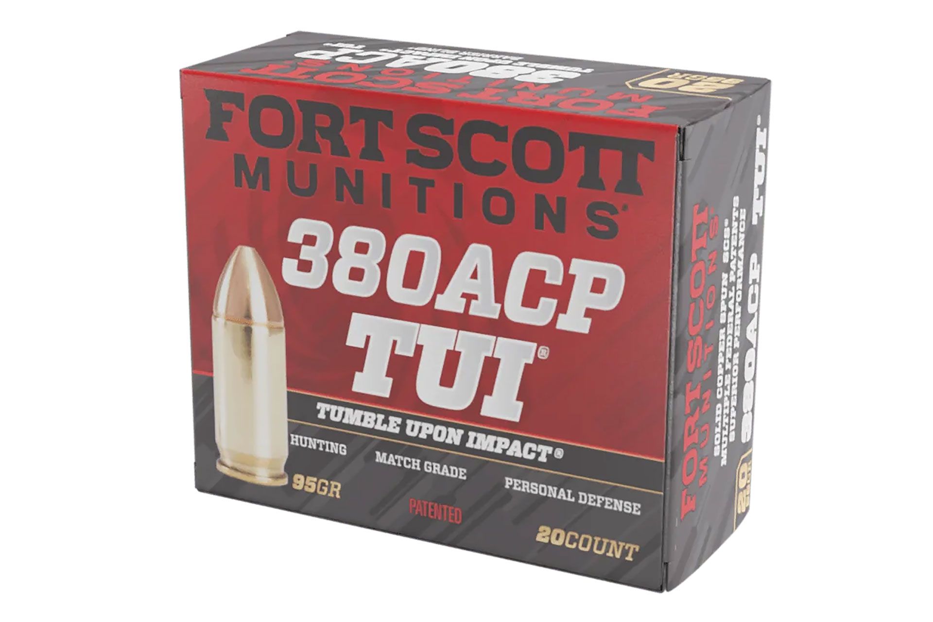 Fort Scott Munitions 380-095-SCV Tumble Upon Impact (TUI) 380 ACP 95 gr Solid Copper Spun Handgun Ammo - 20 Rounds