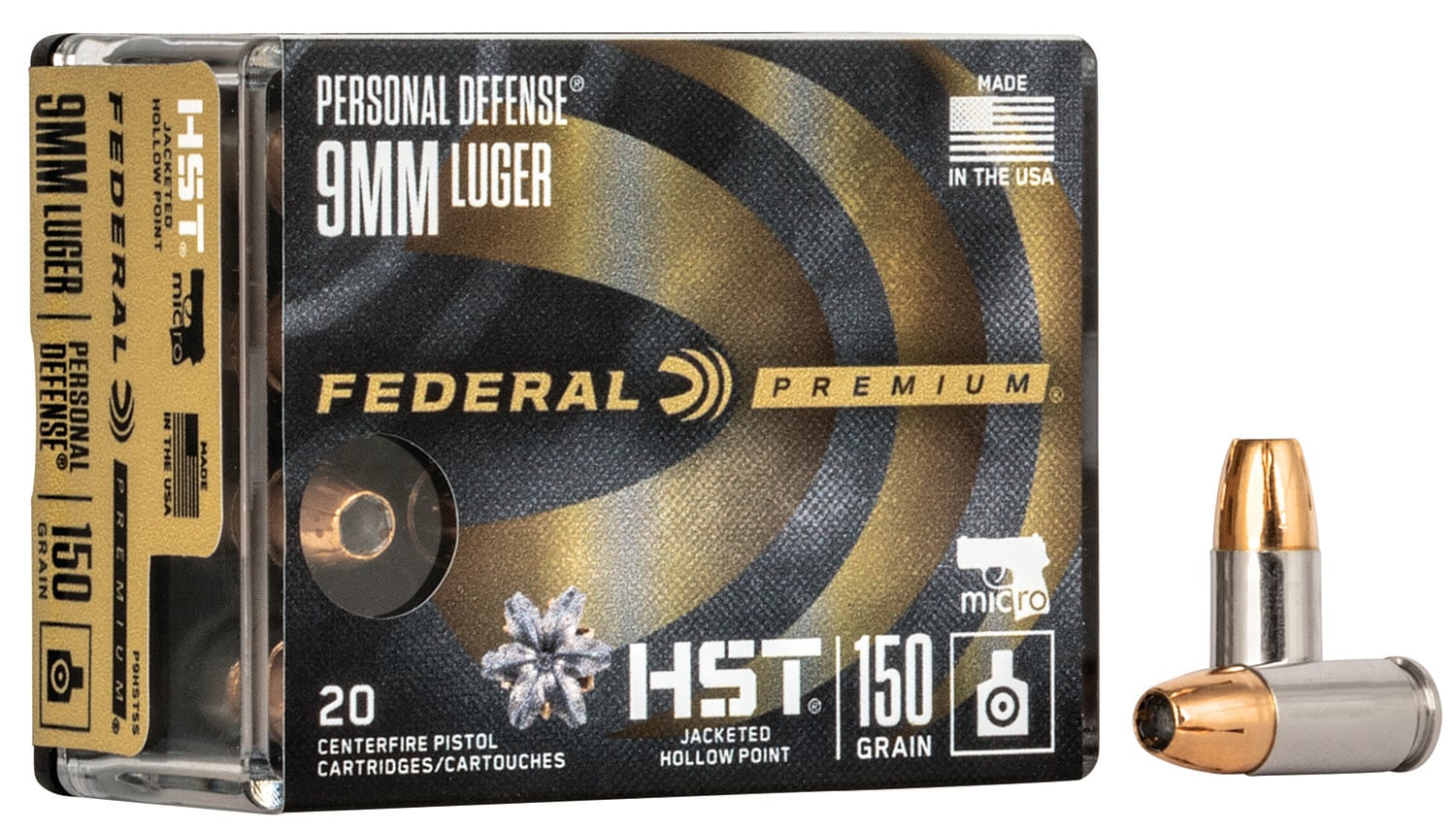 Federal Ammunition Federal P9HST5S Premium Personal Defense Micro 9mm Luger 150 gr HST Jacketed Hollow Point Handgun Ammo - 20 Rounds