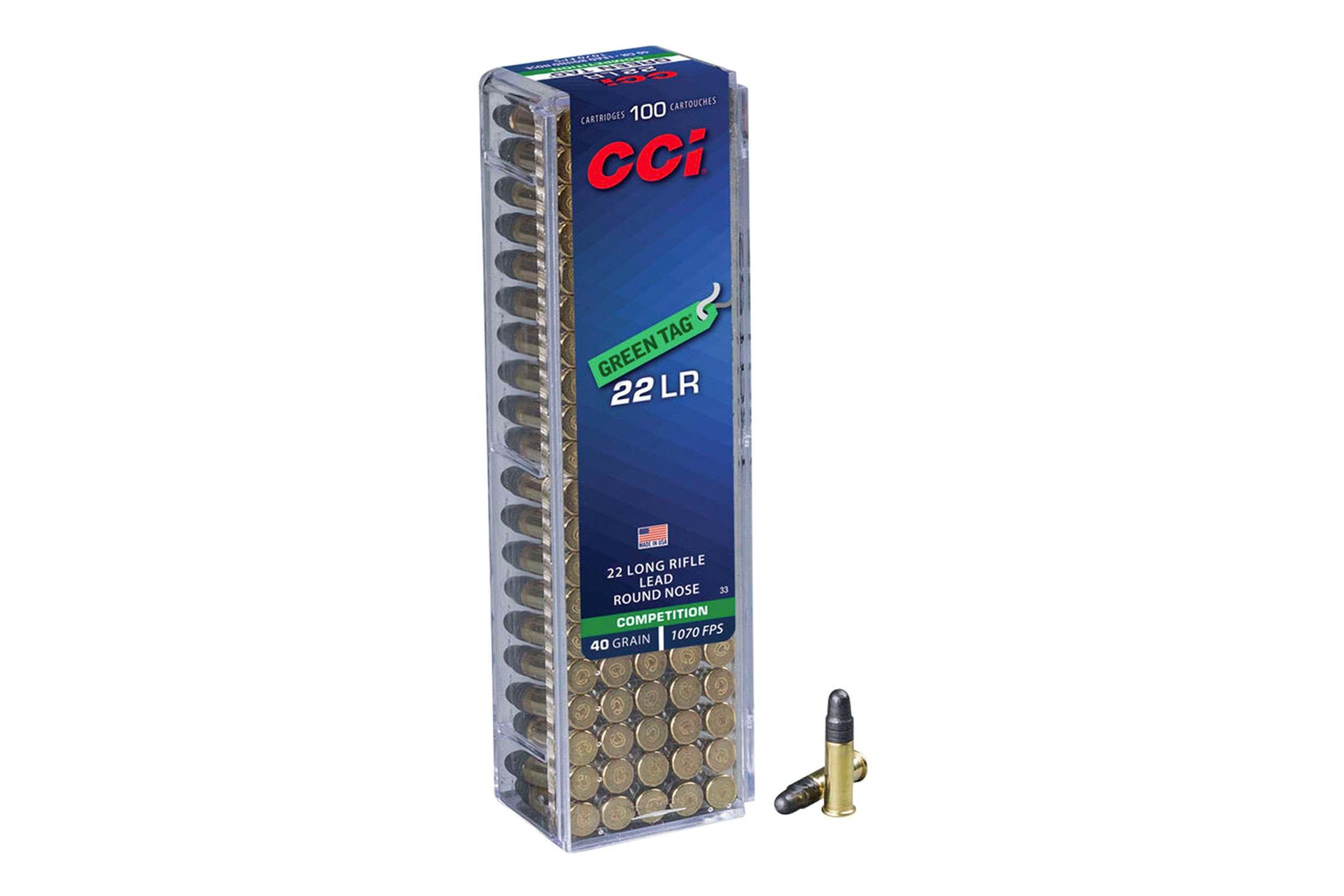 CCI CCI 0033 22LR Green Tag Match Competition 1070FPS 40gr Rimfire Ammo - 100 Rounds