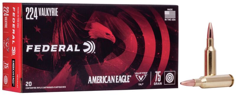 Federal AE224VLK1 American Eagle 224 Valkyrie 75 gr Total Metal Jacket (TMJ) 20 Bx