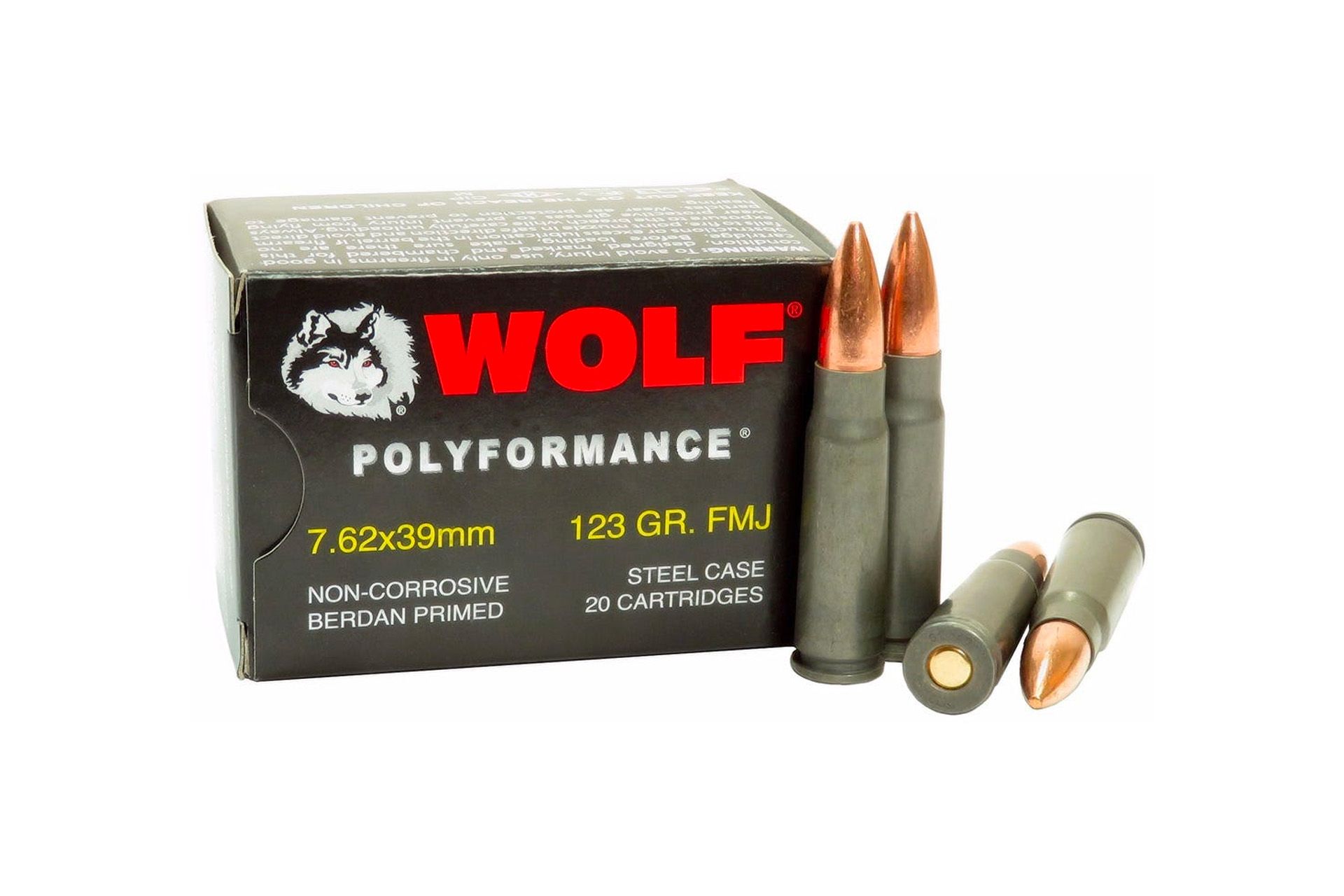 Wolf Performance 7.62×39 123 Grain Bi-Metal FMJ Steel Case Ammo – 20 round box