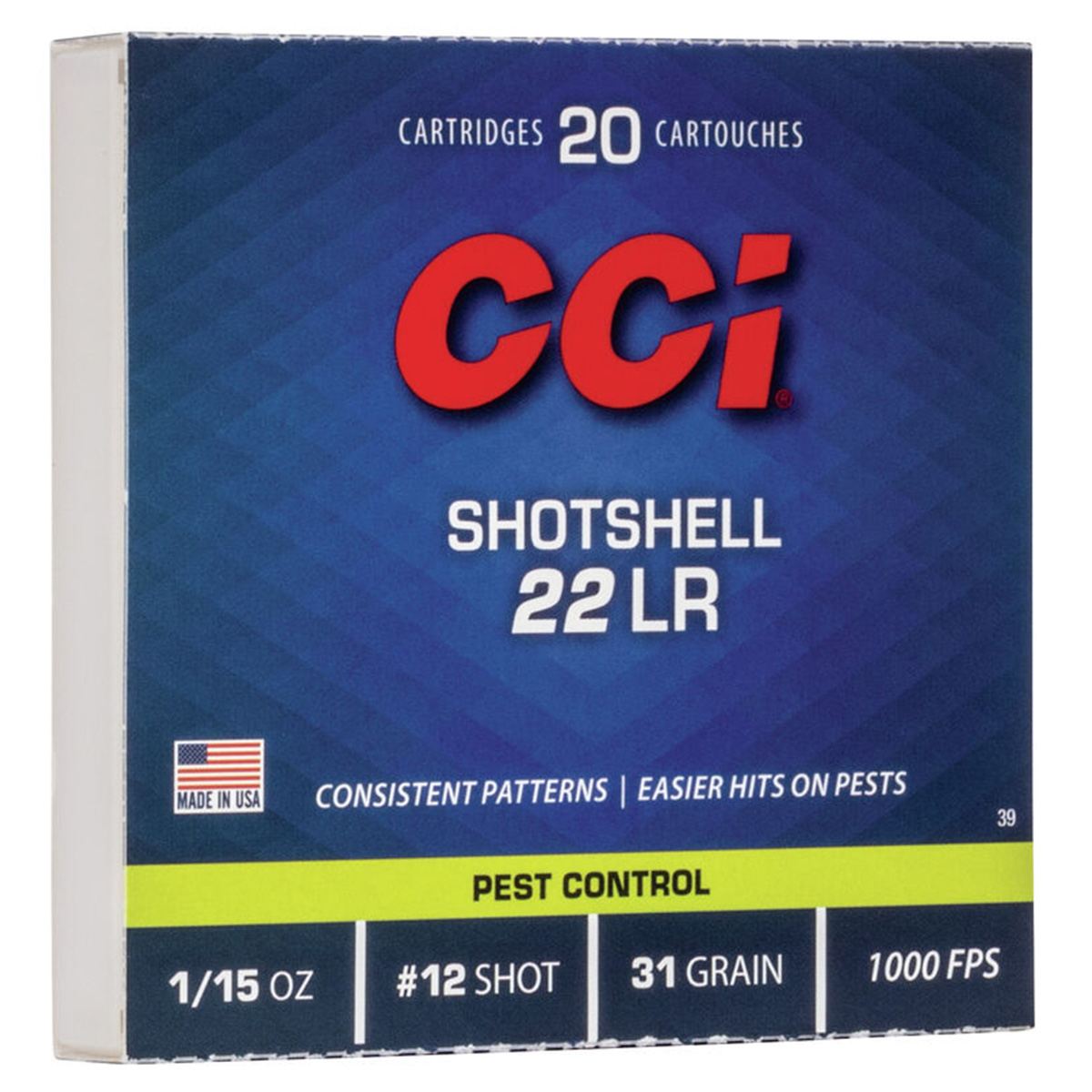 CCI CCI 0039 .22LR Shotshell 31Gr #12 Shot Rimfire Ammo - 20 Rounds