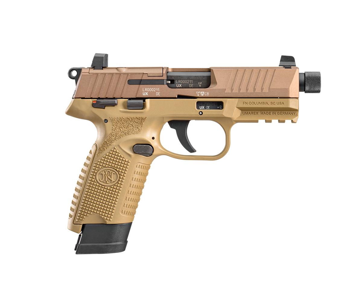 FN 502 Tactical .22 LR 4.60" 10+1, 15+1 Flat Dark Earth - 4.60" Barrel, 15+1 Rounds, Polymer Grips