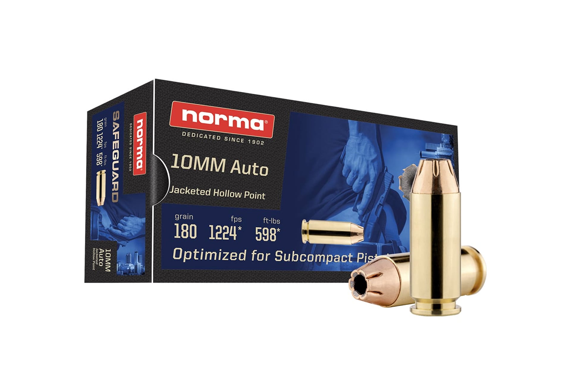 Norma 10mm Auto 180gr JHP Brass – 50rd