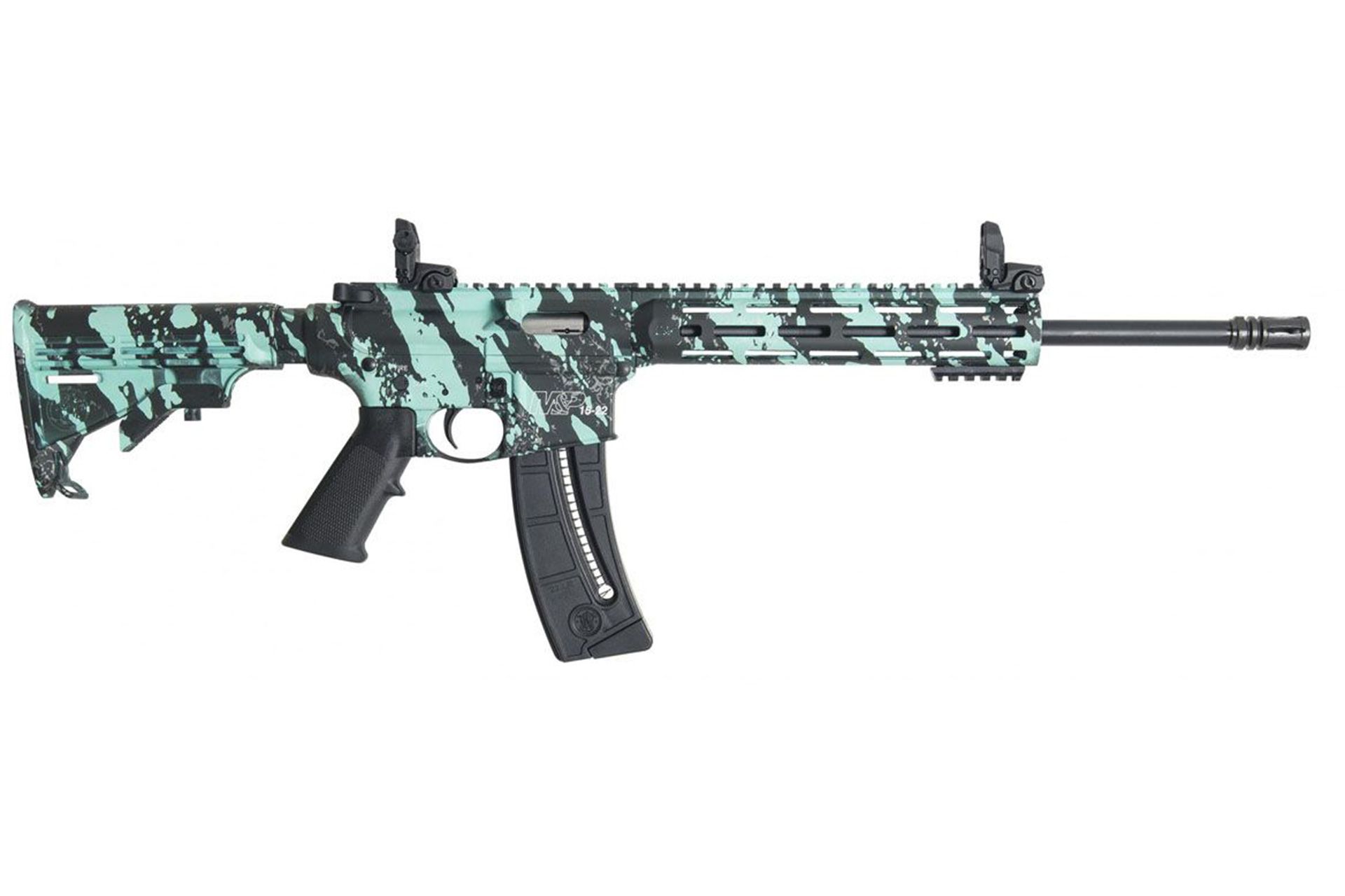 Smith & Wesson M&P15-22 Sport Robin Egg Blue 22 Long Rifle Semi Auto Rifle - Blue/Black, 16.5" Barrel, 25+1 Rounds, Synthetic, 6-Position CAR Stock