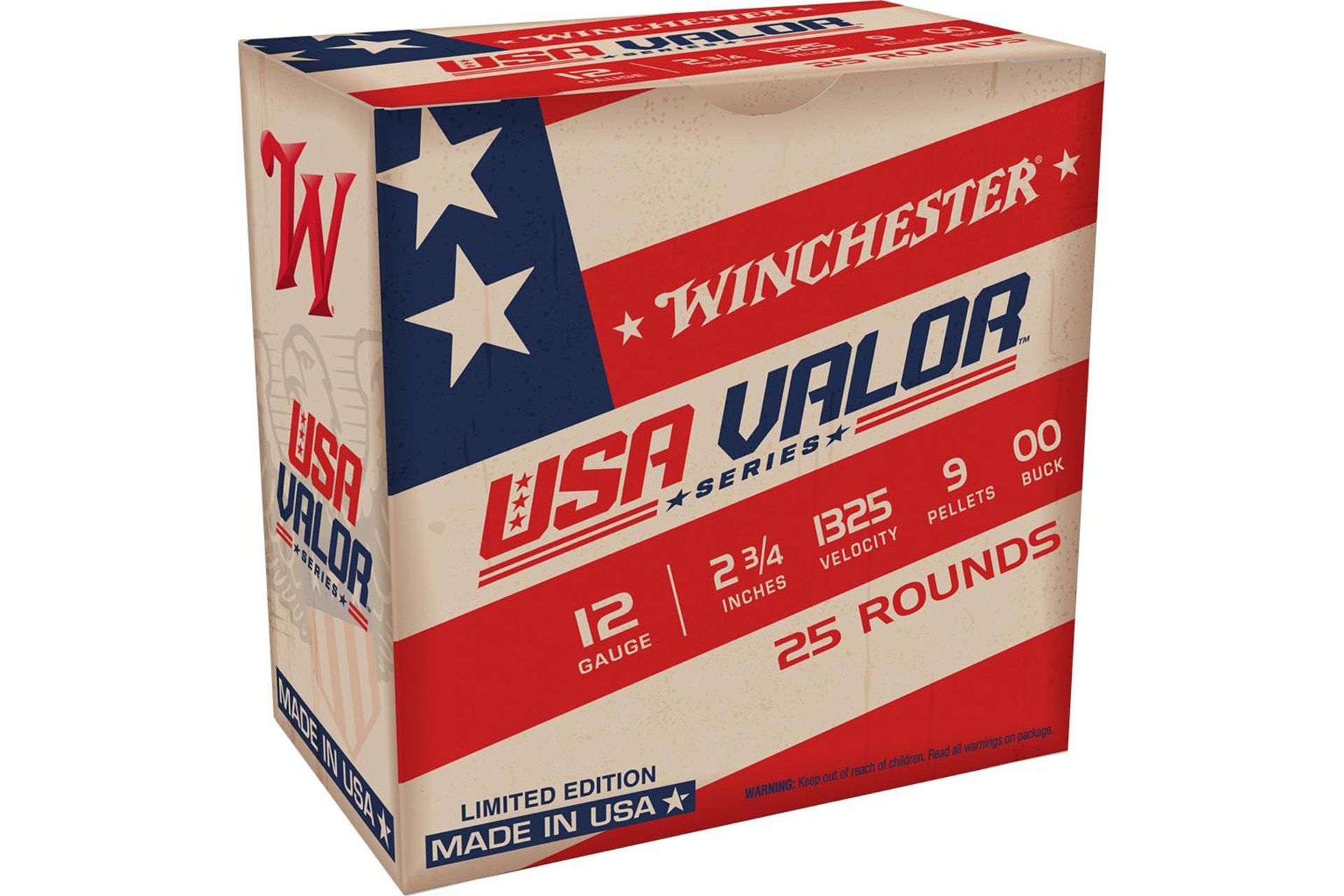 Winchester Ammunition USA Valor 12 Gauge 2.75" 00 Buck Buckshot Limited Edition Shotgun Ammo - 25 Rounds