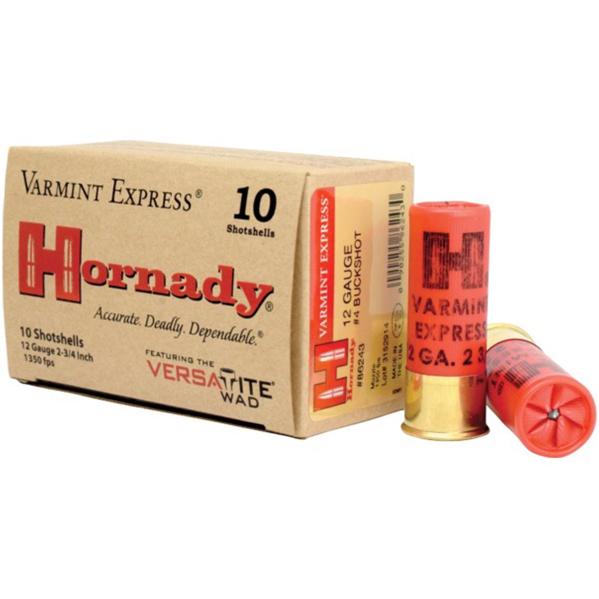 Hornady 86243 Varmint Express 12 Gauge 2.75" 4 Buck Shot Shotgun Ammo - 100 Rounds
