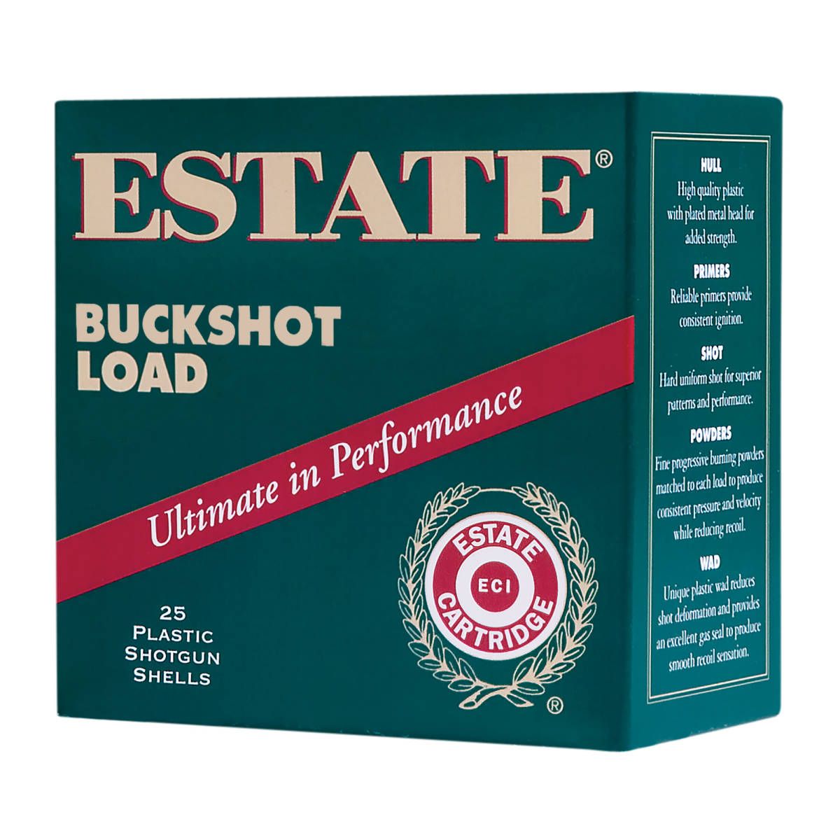 Estate HV12BK25 Hunting Loads Buckshot 12 Gauge 2.75" 9 Pellets 00 Buck Shot Shotgun Ammo - 25 Rounds