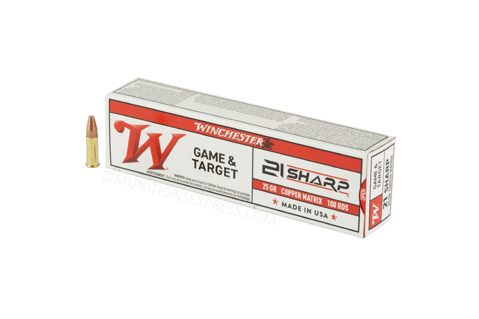 Winchester Ammo S21SLF USA 21Sharp 25gr Copper Matrix Rimfire Ammo - 2000 round case