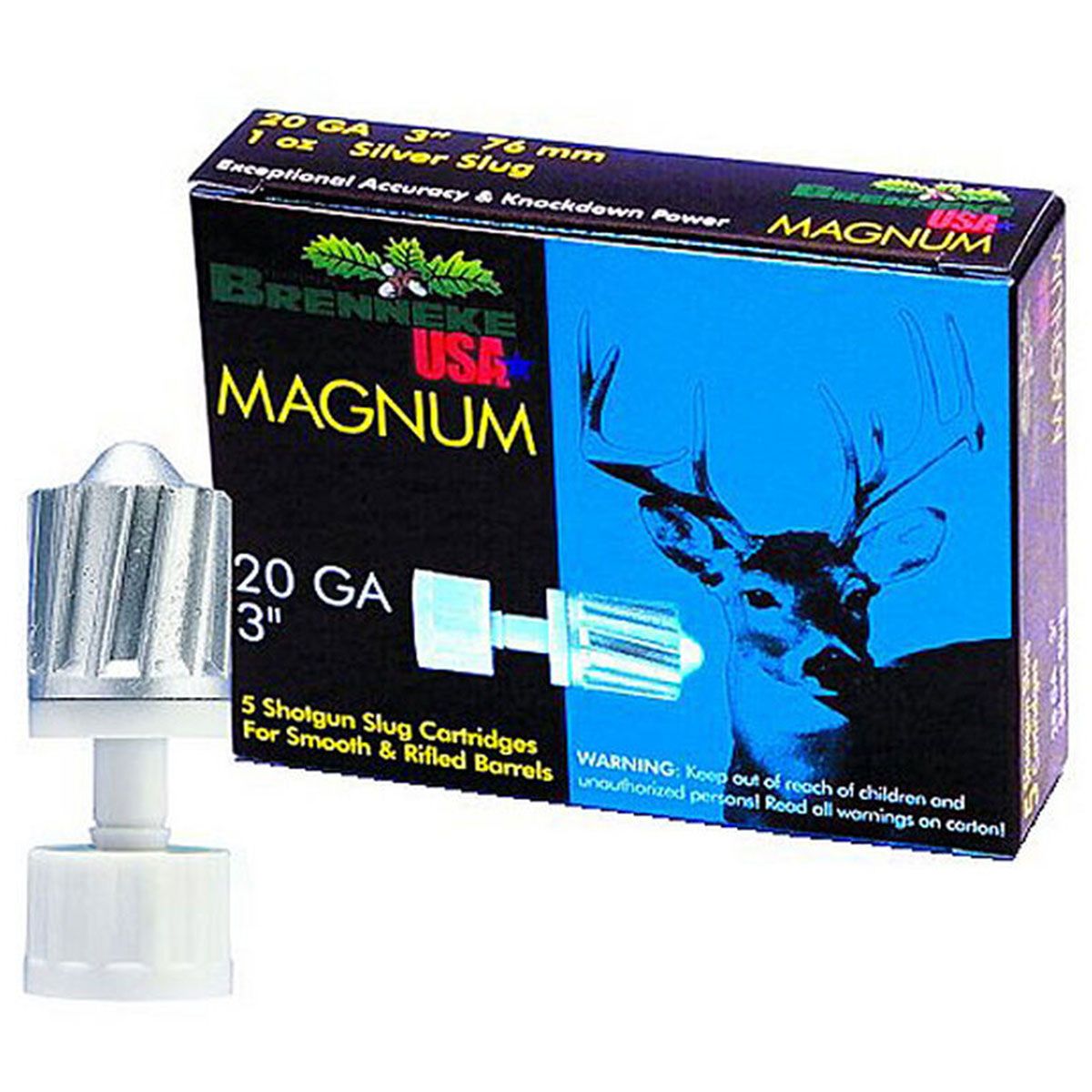 Brenneke SL203M Magnum 20 Gauge 3" 1 oz/437 gr 1476 fps Slug Shot Shotgun Ammo - 5 Rounds