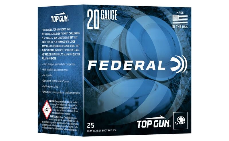 Federal Ammunition TGS2248 Top Gun Sporting 20 Gauge 2.75" 7/8 oz 1250 fps 8 Shot Shotgun Ammo - 25 Rounds