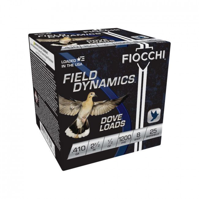 Fiocchi 410GT8 Field Dynamics Dove & Quail 410 Gauge 2.50" 1/2 oz 1200 fps 8 Shot Shotgun Ammo - 25 Rounds
