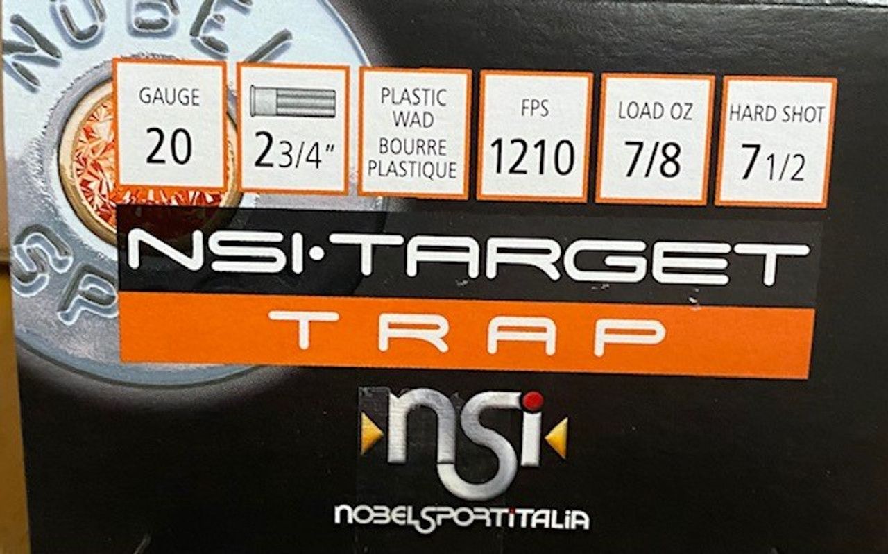 NOBEL SPORT 20GA TARGET TRAP 2 3/4'' #7.5 SHOT 1210 FPS Shotgun Ammo - 250 Rounds