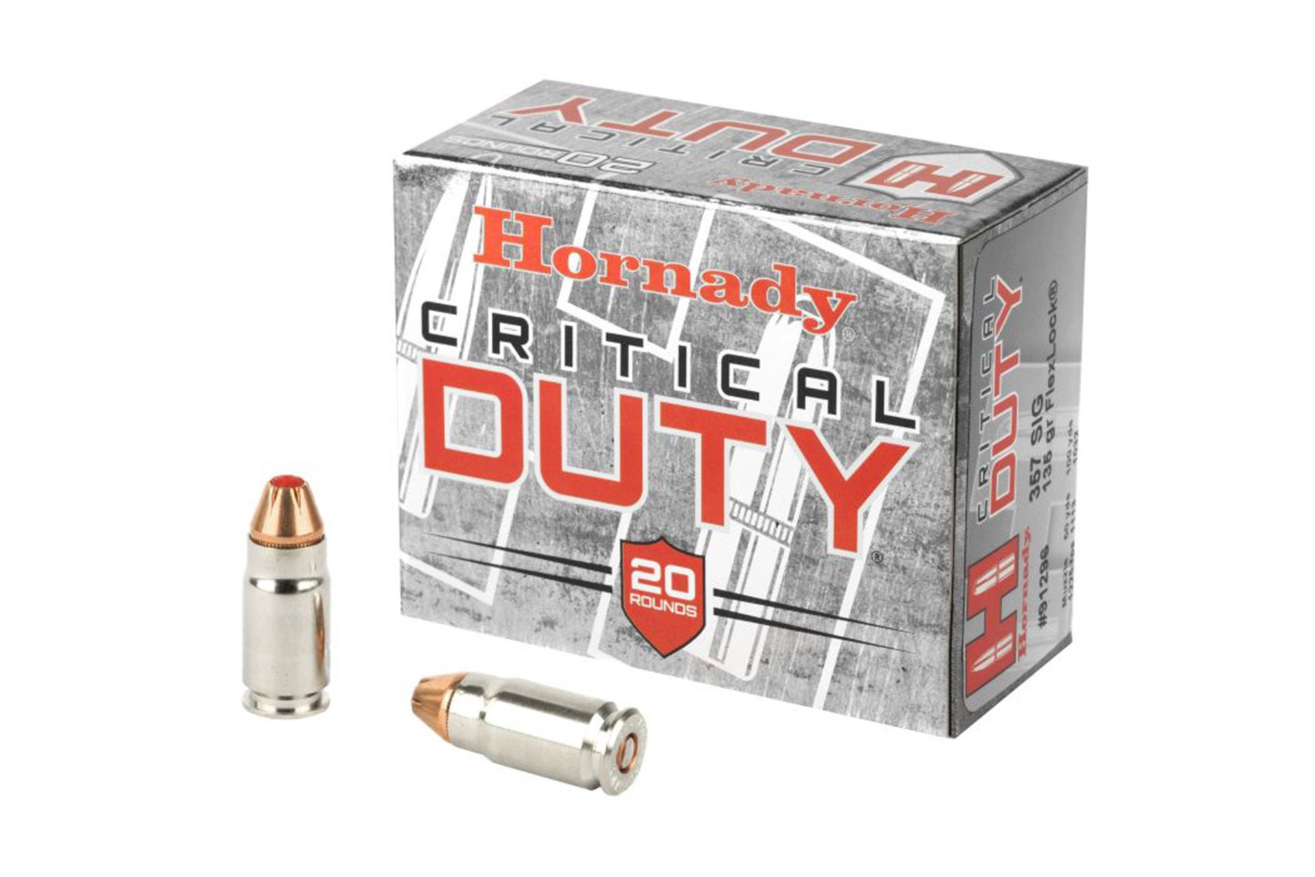 Hornady Critical Duty 357 Sig Sauer FlexLock 135 GR 20 - Nickel Plated Brass Casing Handgun Ammo - 20 Rounds