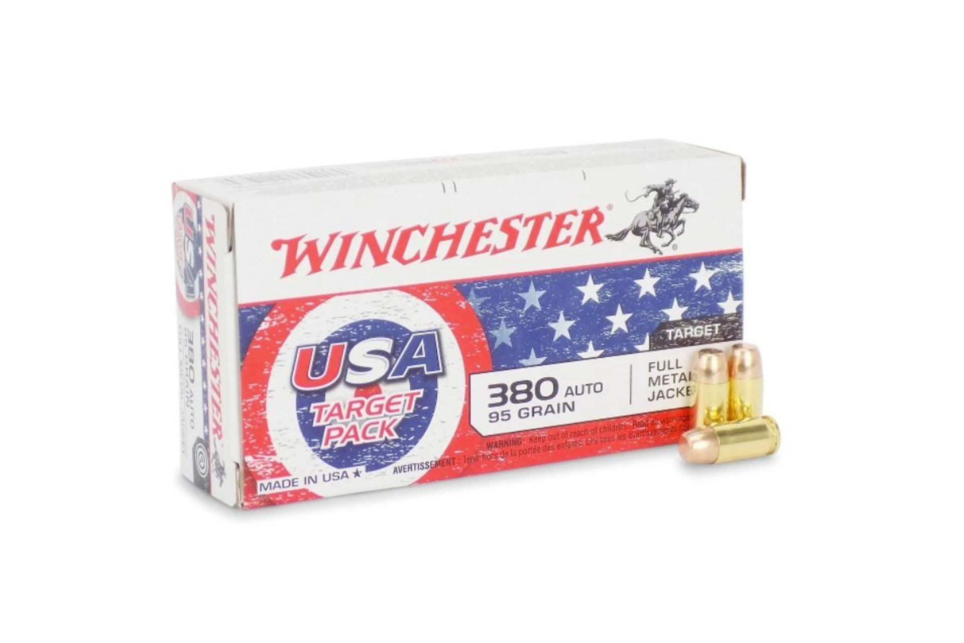 Winchester USA .380 ACP 95gr FMJ Handgun Ammo - 50 round box