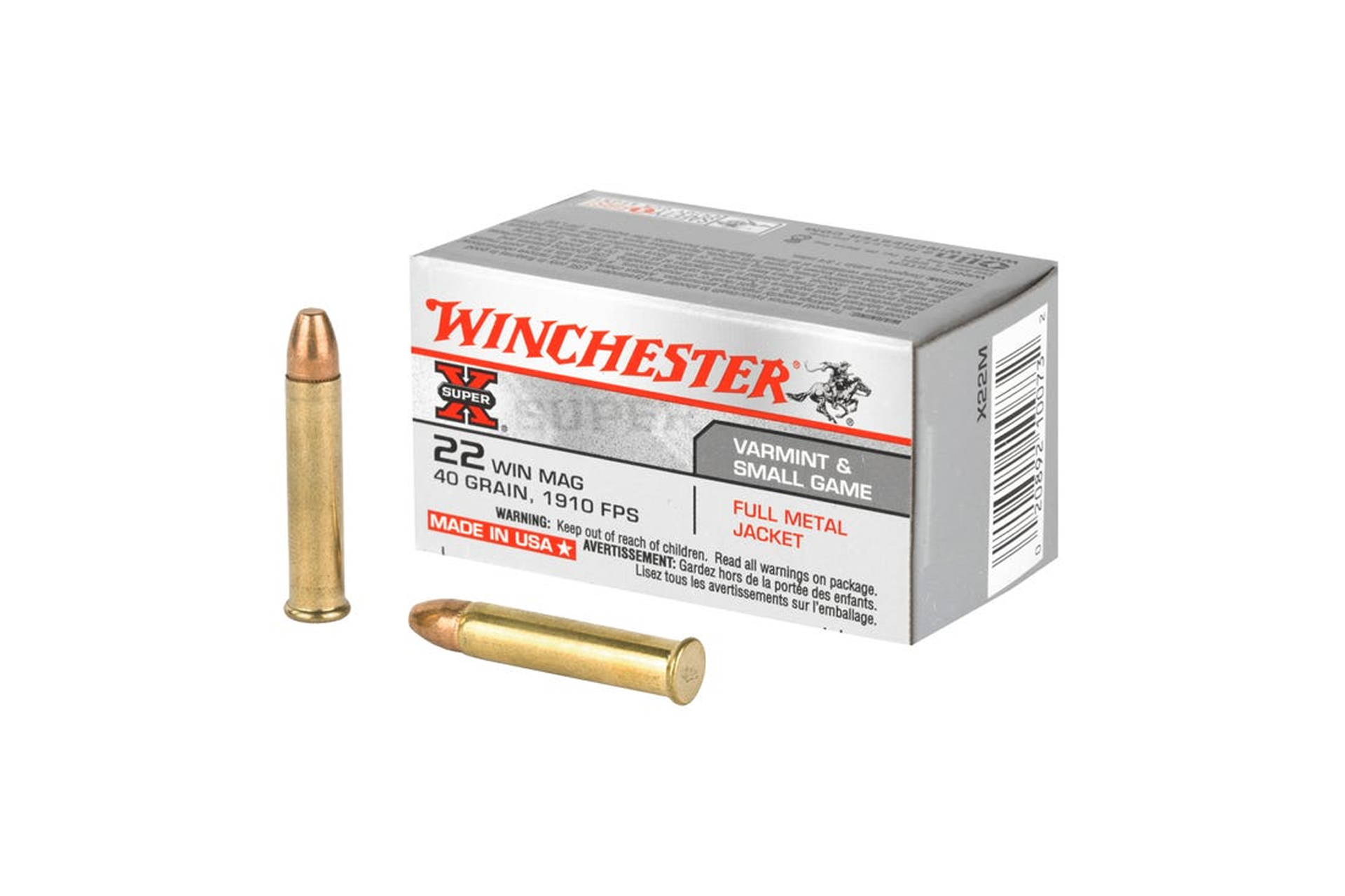 Winchester Super-X X22M 22 WMR 40 Grain Full Metal Jacket Rimfire Ammo - 50 rounds
