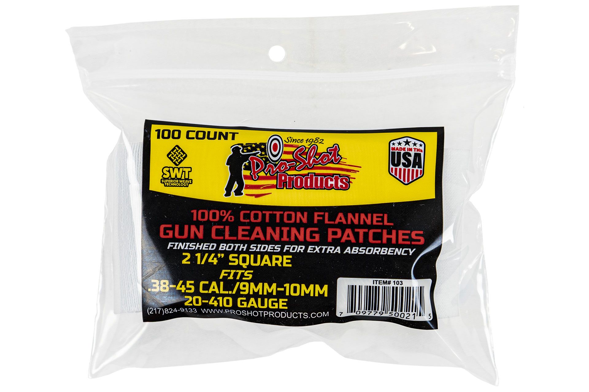 Cotton Flannel Patches - .270-.38 Caliber 100 Count