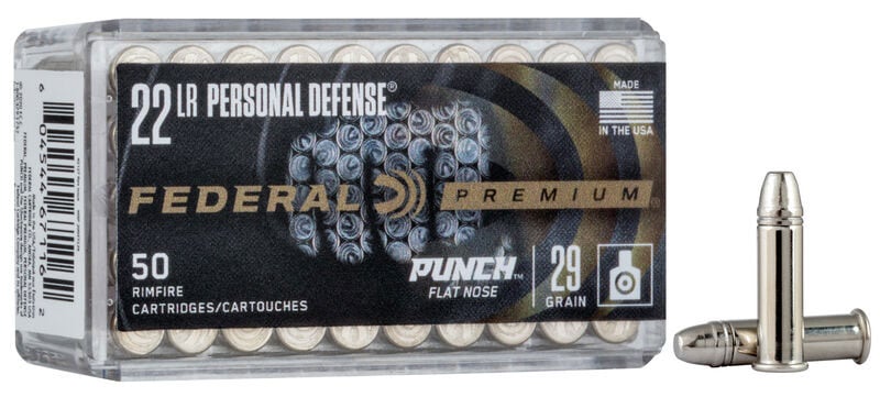 Federal Ammunition Federal Ammunition PD22L1 Premium Personal Defense 22 LR 29 gr Punch Flat Nose Rimfire Ammo - 50 Rounds