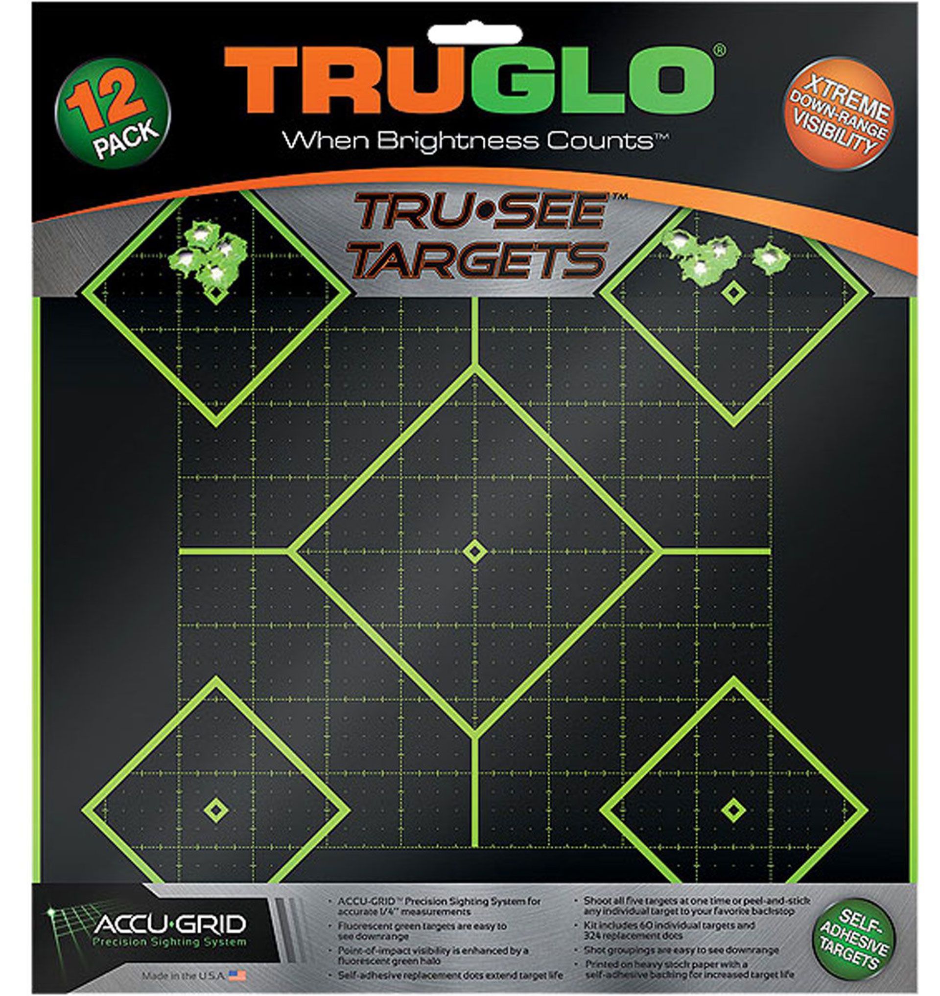 Truglo TG-14A12 Tru-See Self-Adhesive Paper 5-Diamond Black/Green 12 Per Pkg