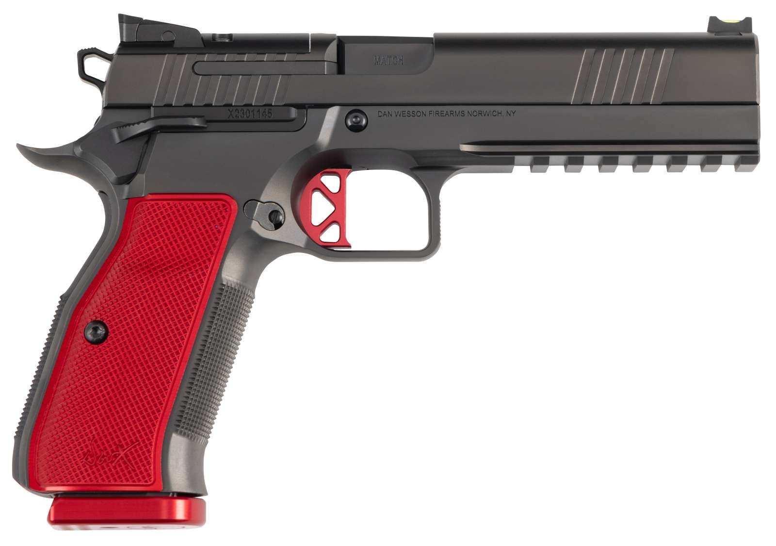 Dan Wesson DWX 9mm Luger 10+1 4.95", Black DLC Optics Ready Serrated Steel Slide, Black Aluminum Frame, Red Textured Aluminum Grip