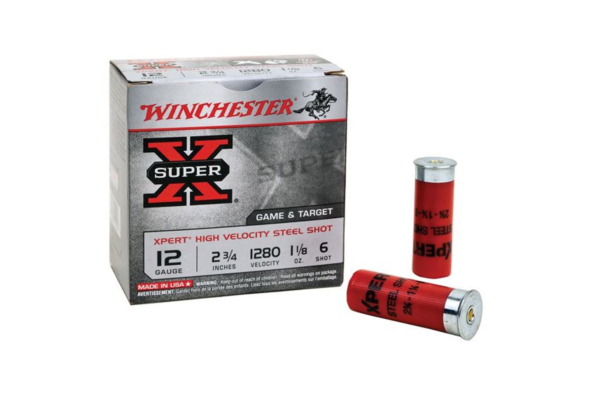 Winchester Super-X High Velocity 12 Gauge 2-3/4" 1-1/8 oz #6 Steel Shot Shotgun Ammo - 25 Rounds