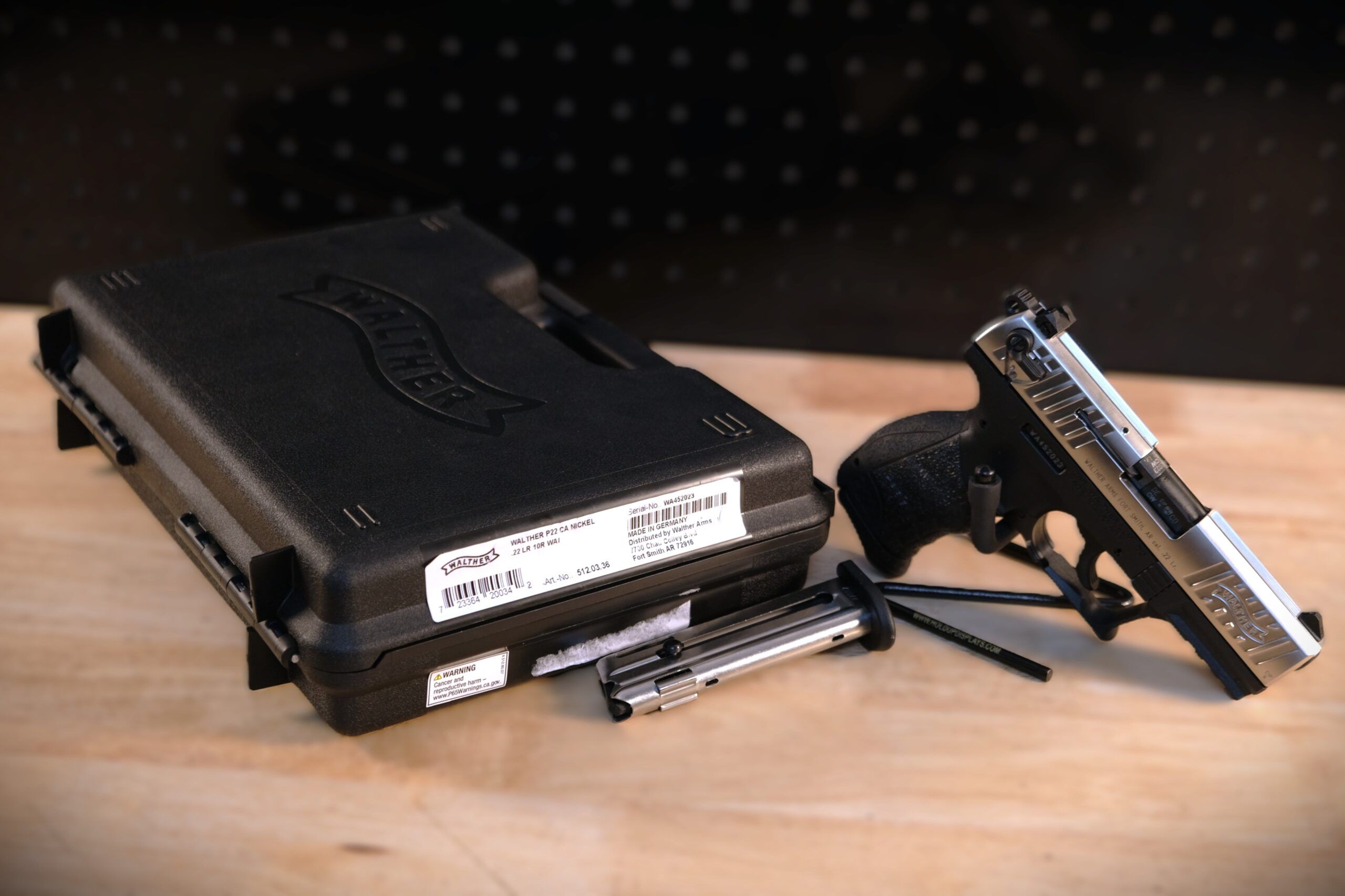 USED CARL WALTHER P22 CA .22LR 3.42" NICKEL 2 MAGS/OG CASE