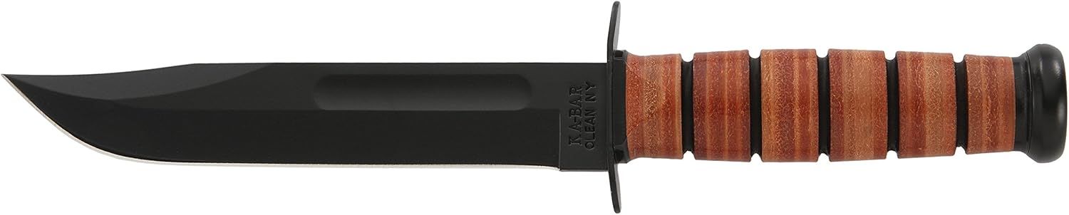 Ka Bar Full-Size USMC 7" Fixed Knife, Black, Clip Point
