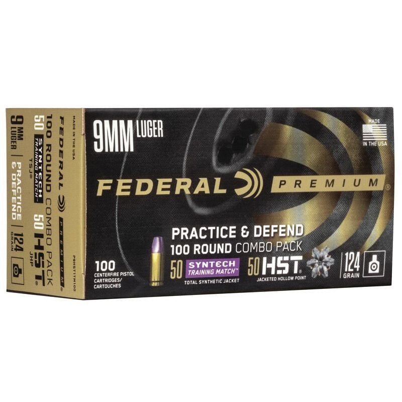 Federal Ammunition 9MM LUGER 124GR HST TSJ 100 ROUND COMBO PACK