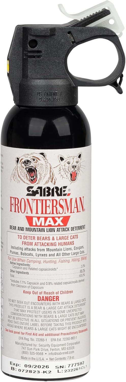 Sabre FBADX03 Frontiersman Bear & Mountain Lion Spray Capsaicinoids Range 40ft 7.90 oz