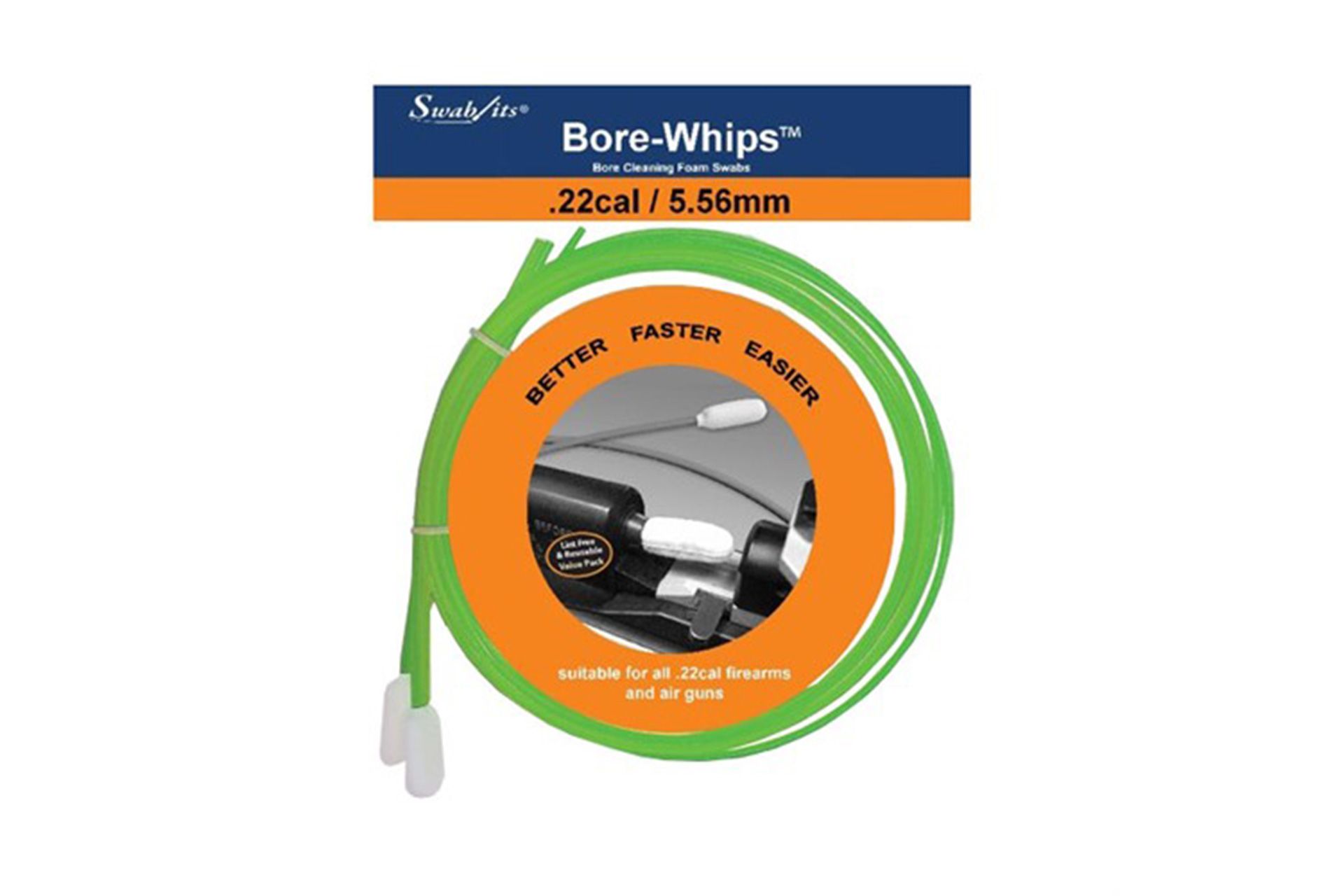 Gun Cleaning Bore-whips: 3-Piece Package .22CAL.