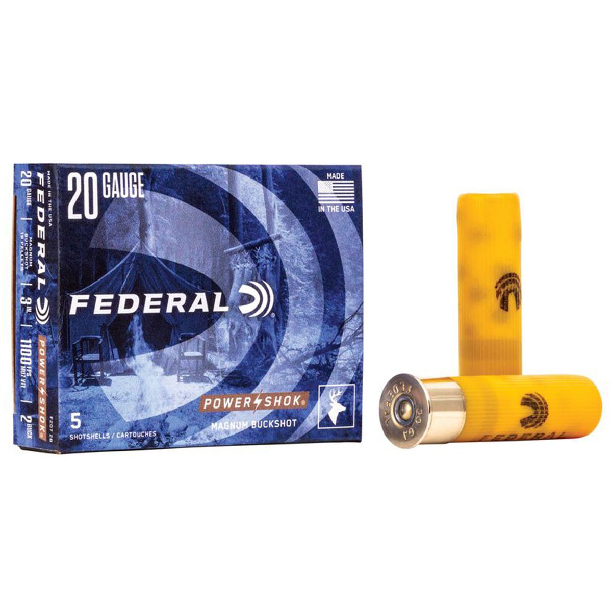 Federal Ammunition F2072B Power-Shok Magnum 20 Gauge 3" 18 Pellets 1 1/4 oz 2 Buck Shot Shotgun Ammo - 5 Rounds
