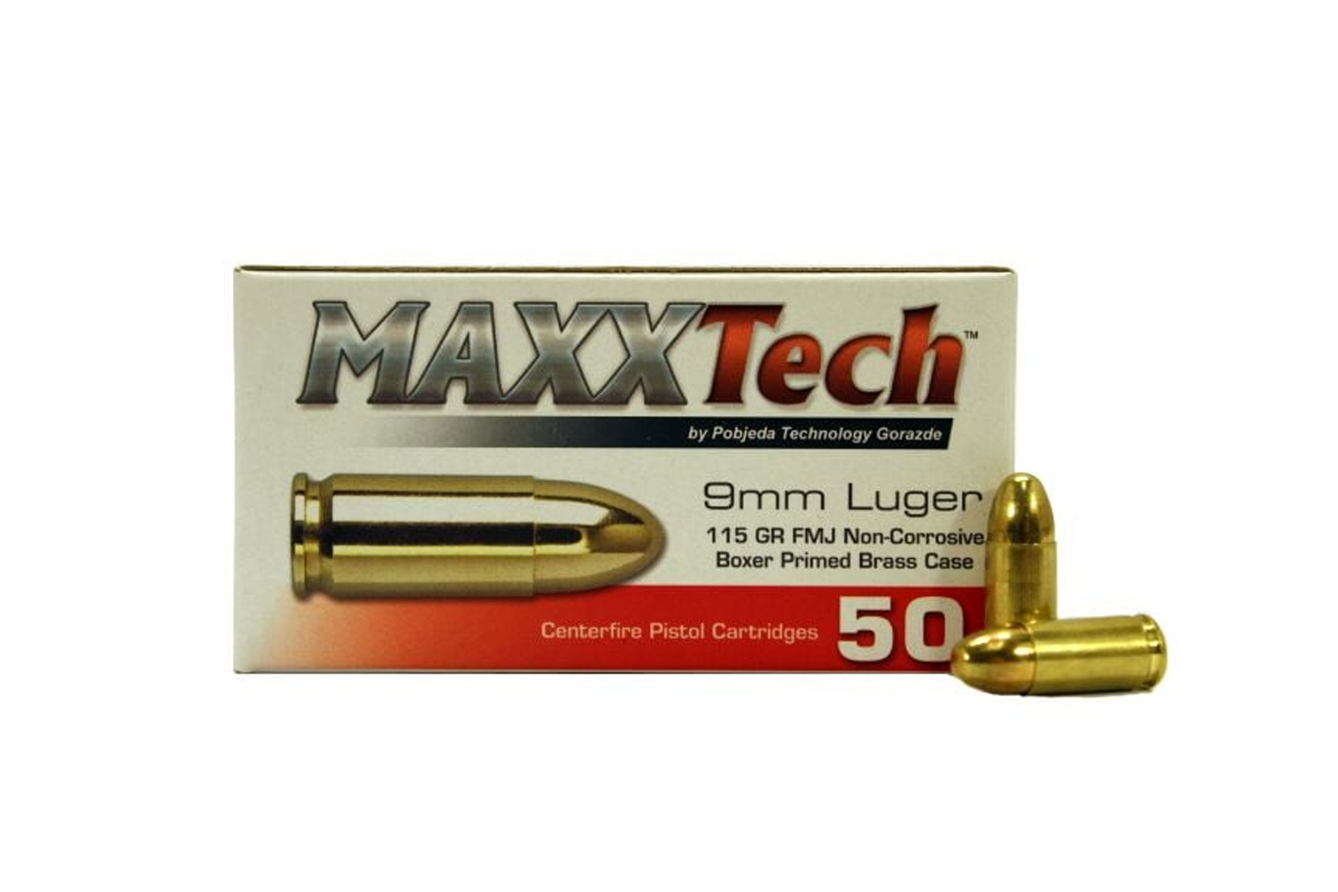 Maxxtech 9mm Luger 115 Grain Full Metal Jacket Handgun Ammo - 50 round box