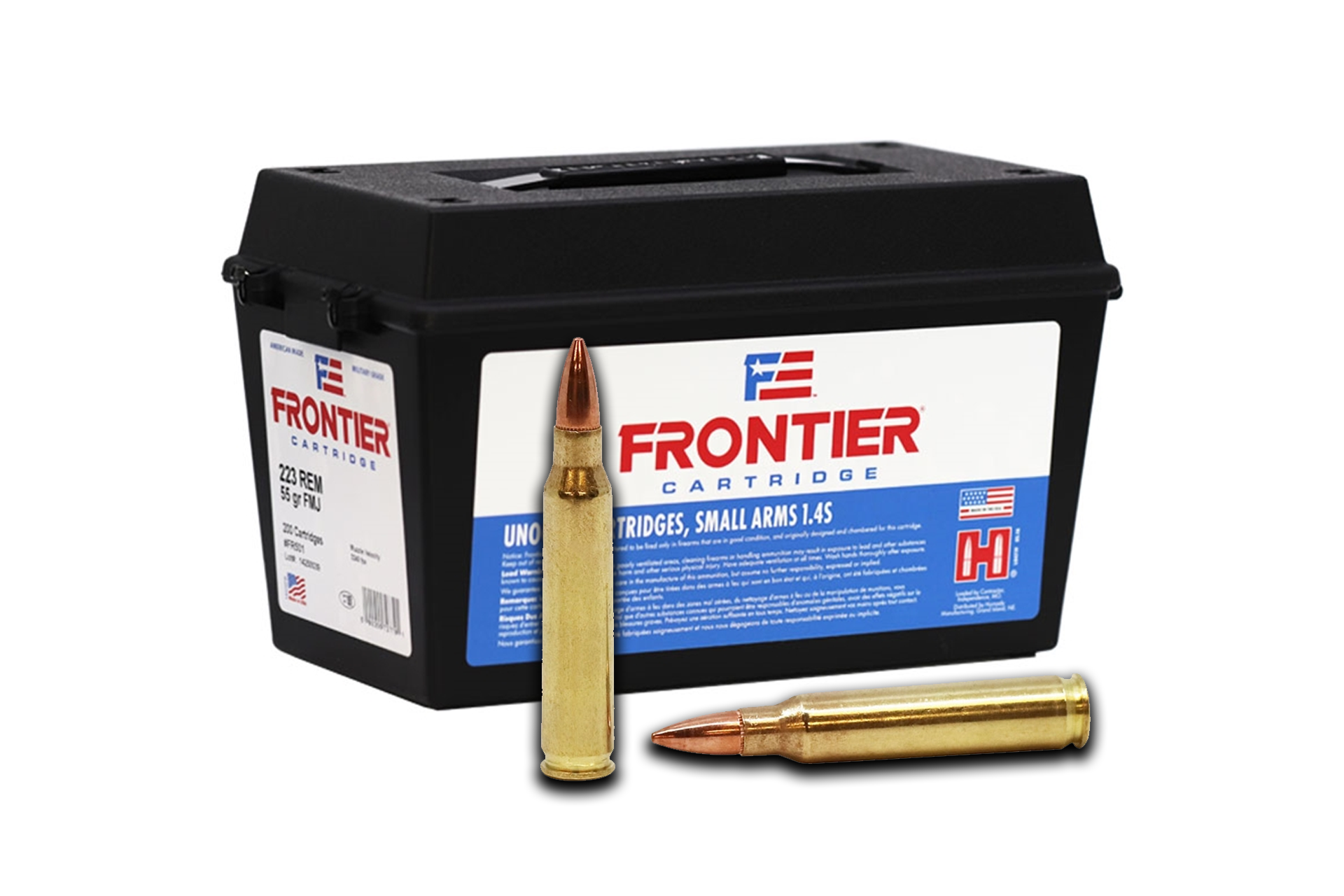 Hornady Frontier 223 Remington Ammunition 55 Grain Full Metal Jacket Rifle Ammo - 200 Round Ammo Can