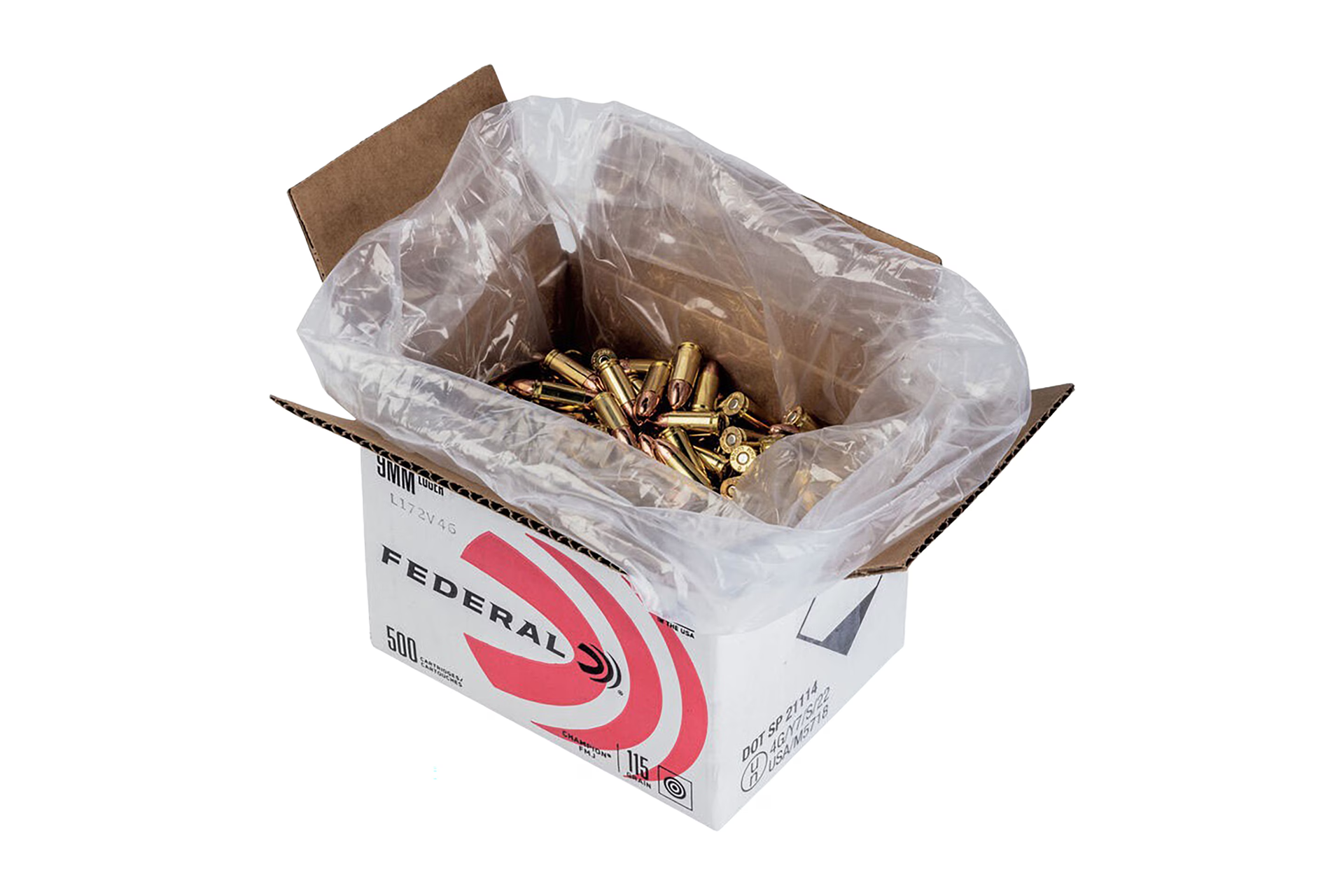 Federal Champion 9mm Luger 115 Grain Full Metal Jacket Handgun Ammo - 500 round bulk case