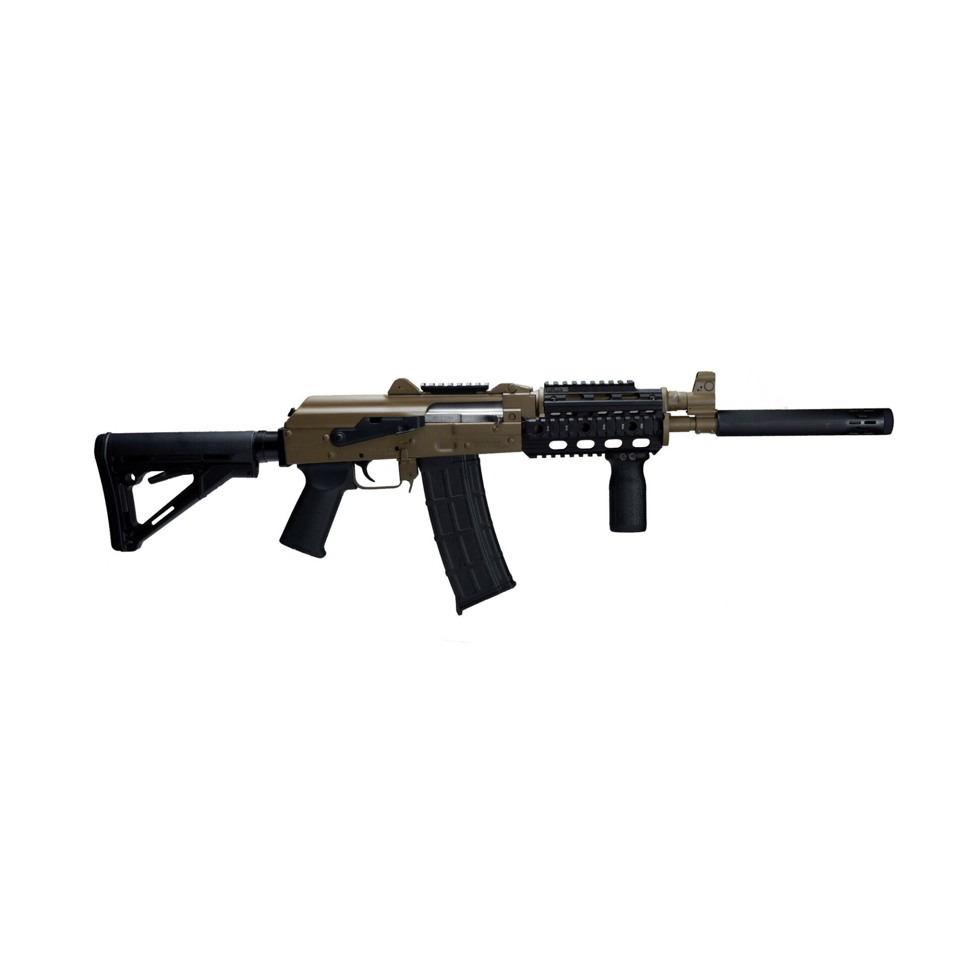 Zastava Zpap85 Ak Rifle 10" 5.56X45 30rd Semi Auto Buldged Trunnion 1.5mm Receiver Chrome Lined Barrel FDE Cerakote With Night Brake Quad Rail Top Rail Rear Buffer Tube Adaptor CTR Stock