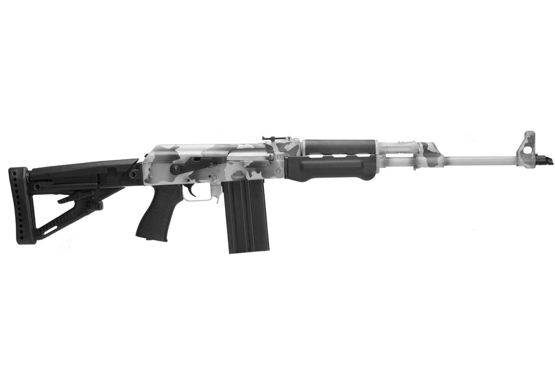 Zastava ZPAPM70 19.7" .308 Winchester 20rd Semi Auto Rifle Black Polymer Furniture Td Grip Snow Camo Cerakote Buldged Trunnion 1.5mm Receiver Chrome Lined Barrel