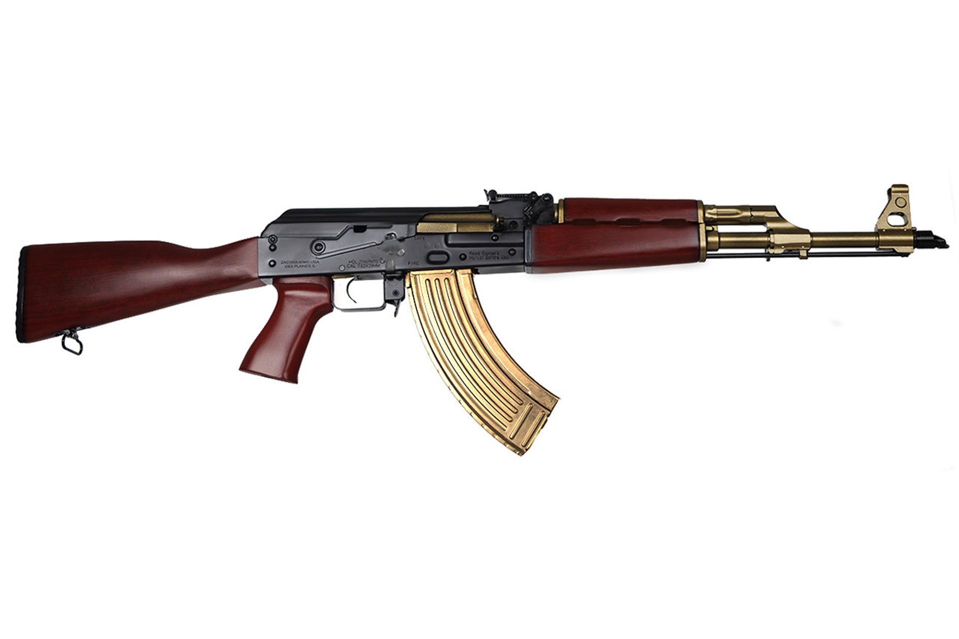 Zastava Zpapm70 16.3" 7.62X39 30rd Semi Auto Cerakoted Blk Receiver Gold Cerakoted Barrel Trigger Magazine Buldged Trunnion 1.5mm Receiver Chrome Lined Barrel Serbian Red Furniture