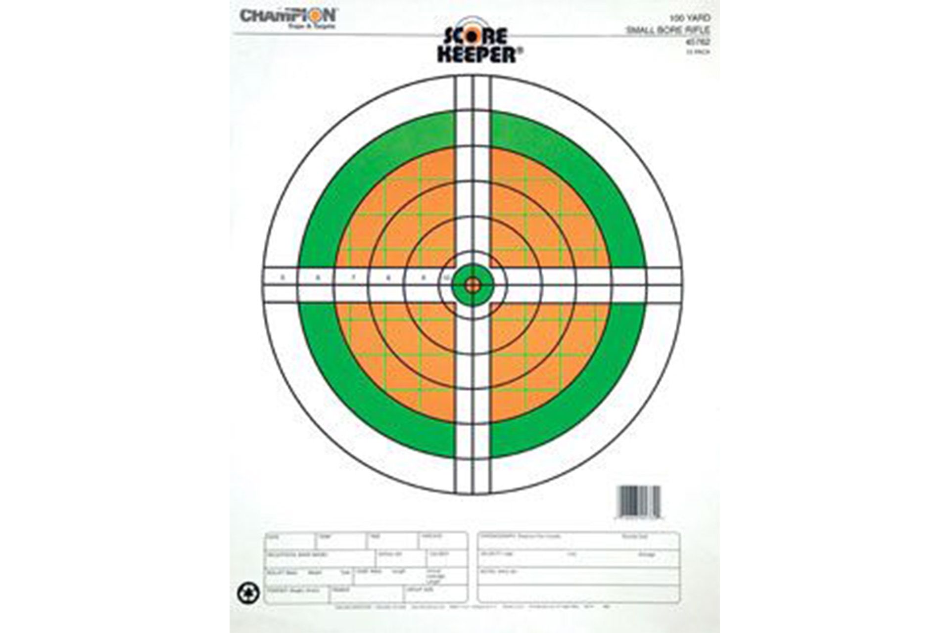 Champion Targets 45762 Score Keeper Sight-In Bullseye Paper Hanging 100 yds Small Bore Rifle Fluorescent Green & Orange/White 12 PK