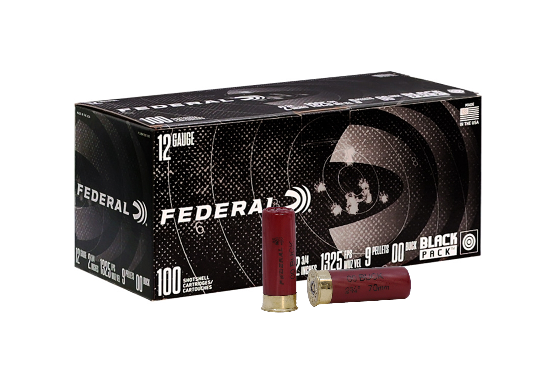 Federal Black Pack 12 Gauge 2-3/4" 00 Buck Shot Shotgun Ammo - 100 round box