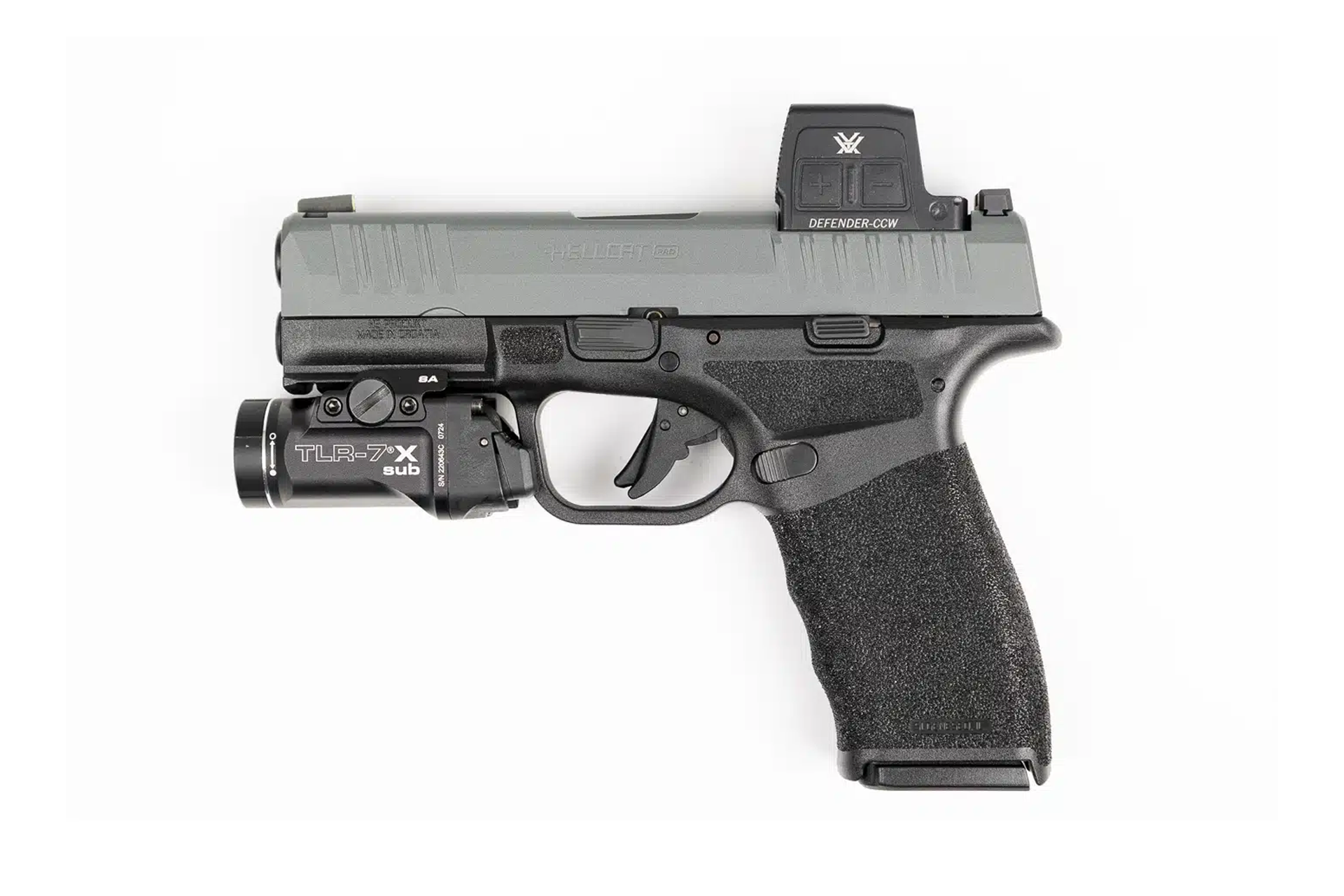 Springfield Hellcat PRO California Compliant CA 9mm 3.7in Barrel Handgun - Black w/ Vortex Defender-CCW Enclosed Red Dot