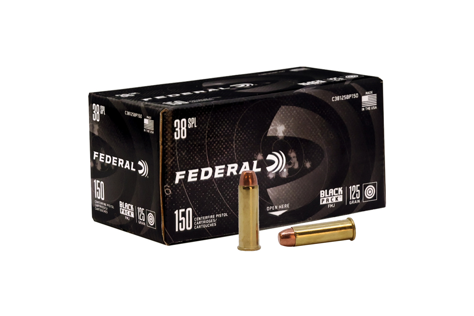 Federal Black Pack 38 Special 125 Grain Full Metal Jacket Handgun Ammo - 150 round box