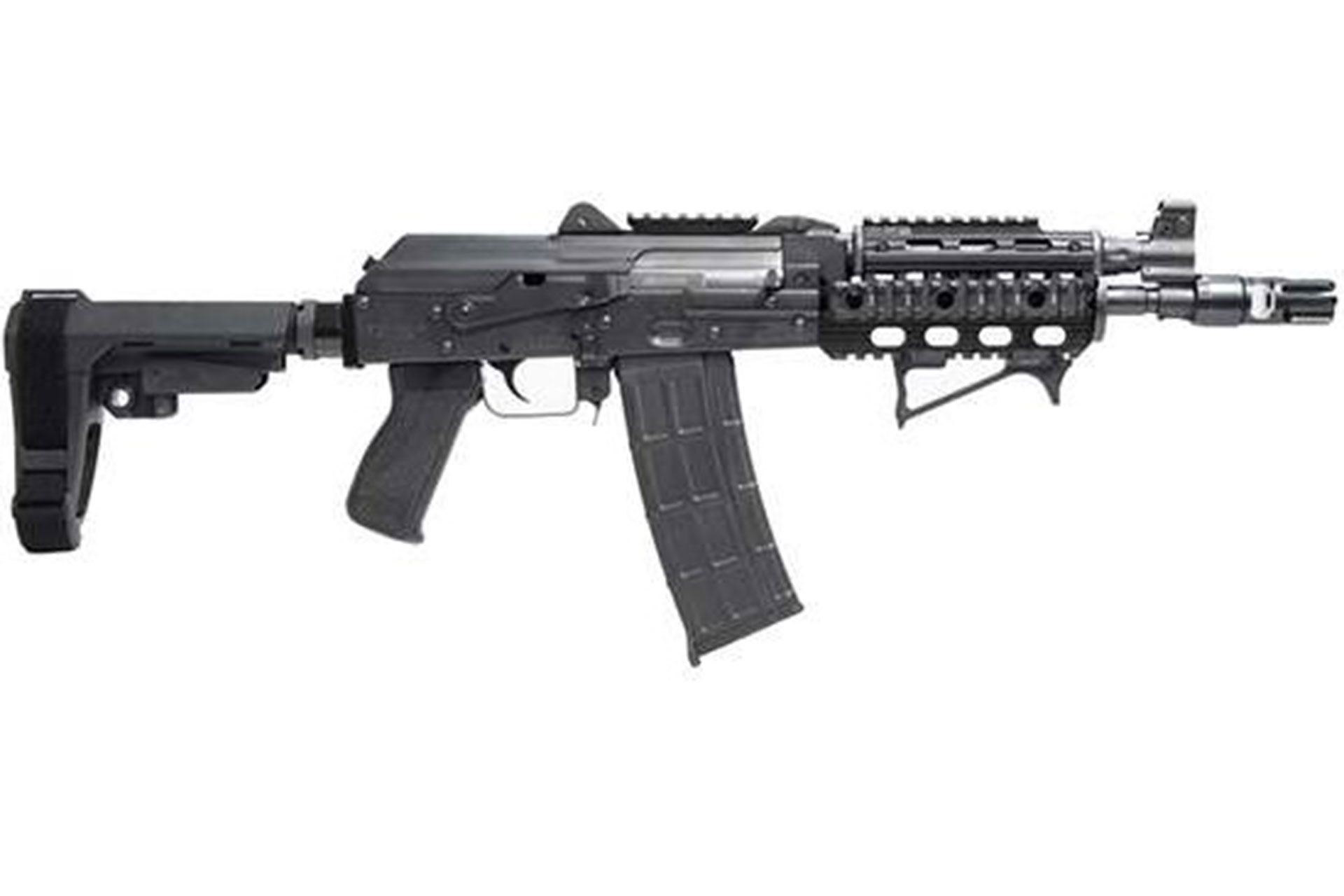 Zastava Zpap85 Ak Pistol 10" 5.56 30rd Semi Auto With Night Brake Quad Rail Top Rail Rear Rail SB3 Brace Included Angled Foregrip