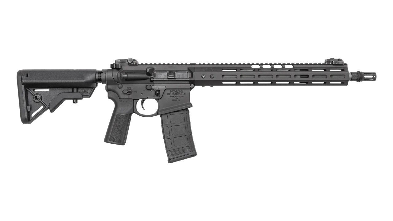 Noveske Rifle 4Th Generation N4 5.56 14.5 Afghan SS BLK Cerakote NSR-13.5 (M-LOK) BLK Love Handle Charging Handle NSS Trigger Talon Safety Ambi Bolt Drop Ambi Mag Catch Bravo Stock BLK Type 23 P-Grip BLK Long Pig Pen Fh 1/2X28 (Pinned)