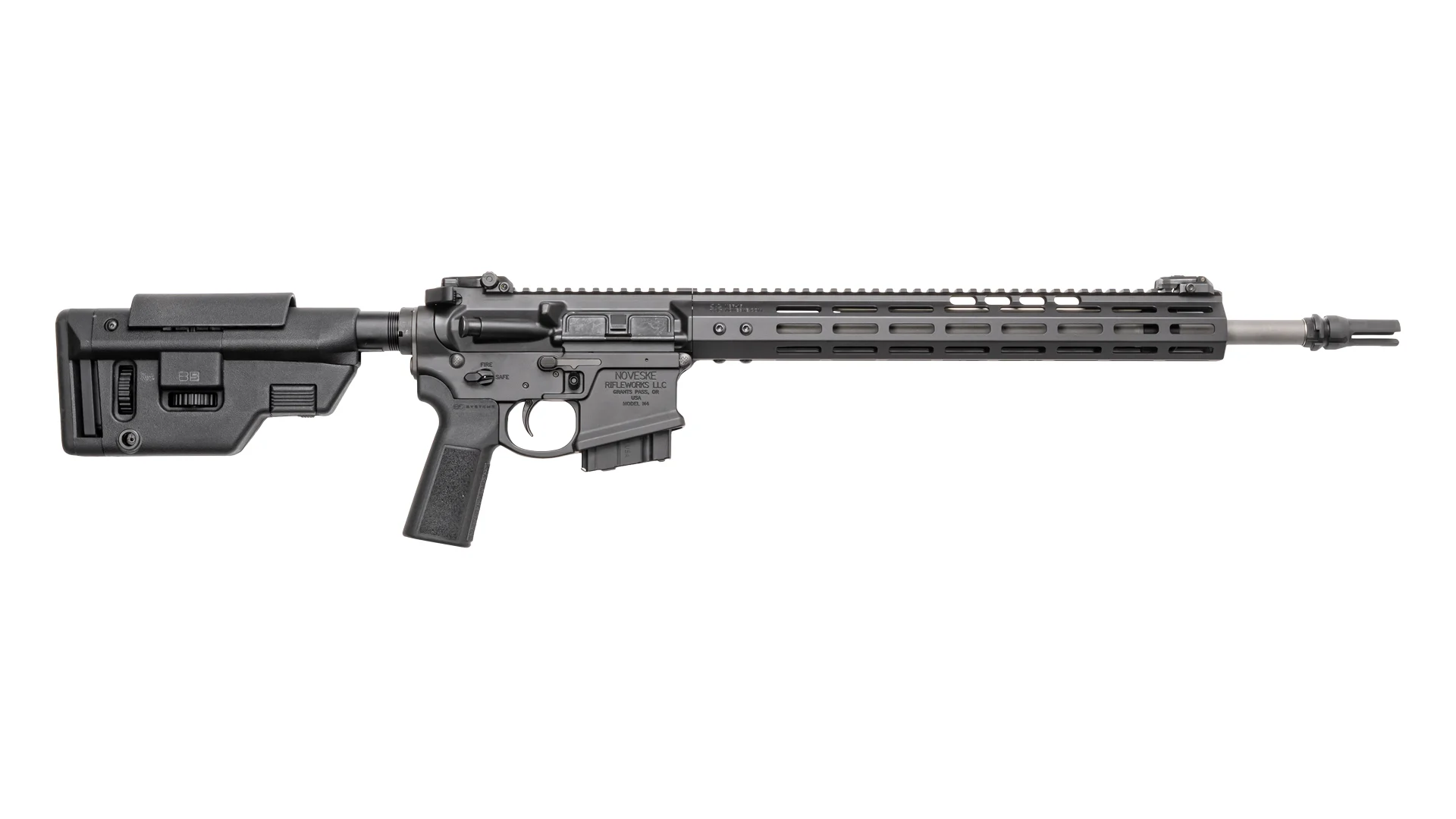 Noveske Rifle 4Th Generation N4 6mm Arc 18 Spr SS BLK Cerakote NSR-15 (M-LOK) BLK Love Handle Charging Handle Sd-E Trigger Talon Safety Ambi Bolt Drop Ambi Mag Catch Precision Stock BLK Type 23 P-Grip BLK Mbus Pro Sights Pig Pen Fh 5/8X24