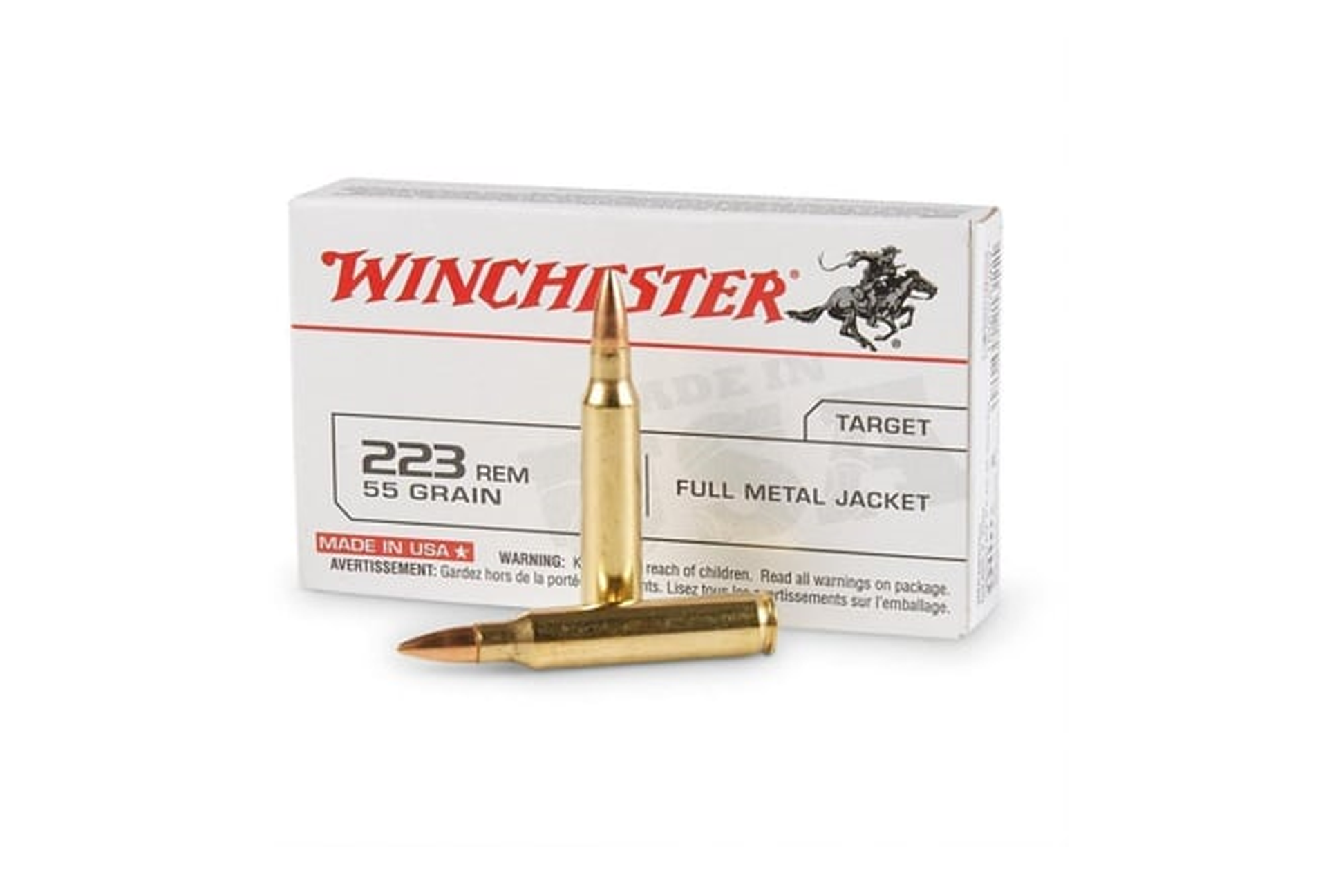 Winchester USA .223 Ammo 55 Grain FMJ USA White Box Rifle Ammo  - 20 round box