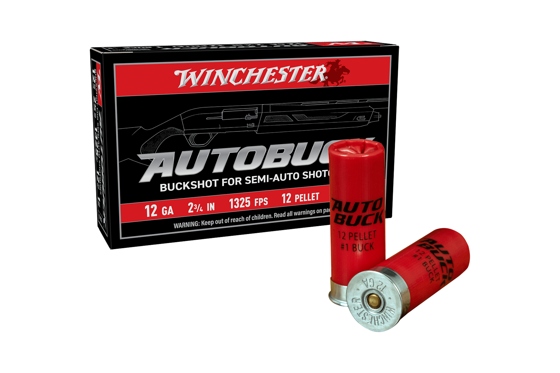 Winchester AutoBuck 12 Gauge 2.75" 12 Pellet #1 Buckshot Shotgun Ammo